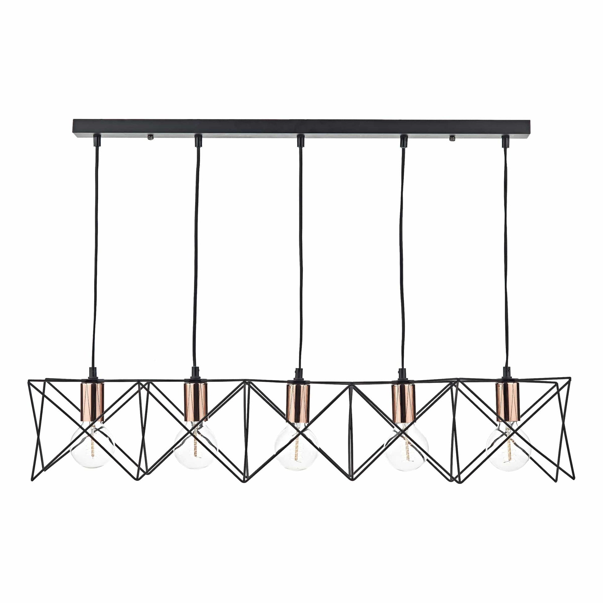 dar lighting Midi Cage 5 Light Bar Pendant Matt Black Bright & Copper MID0522