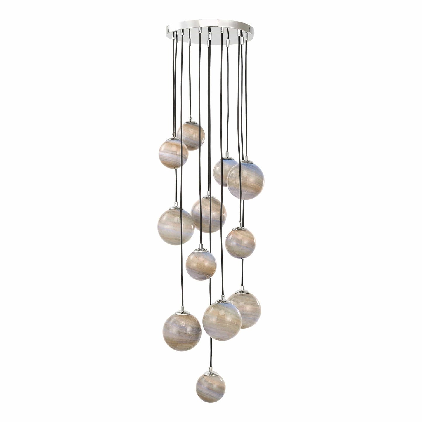 dar lighting Mikara 12 Light Cluster Pendant Polished Chrome Marble Effect Glass 1.5M MIK6350