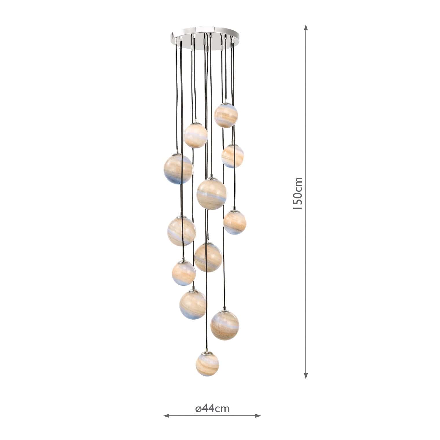 dar lighting Mikara 12 Light Cluster Pendant Polished Chrome Marble Effect Glass 1.5M MIK6350