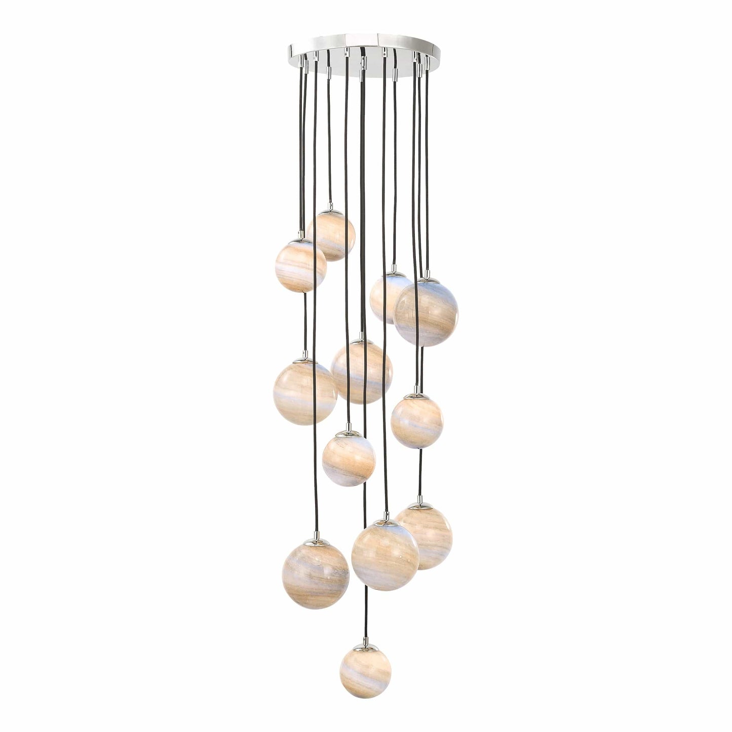 dar lighting Mikara 12 Light Cluster Pendant Polished Chrome Marble Effect Glass 1.5M MIK6350