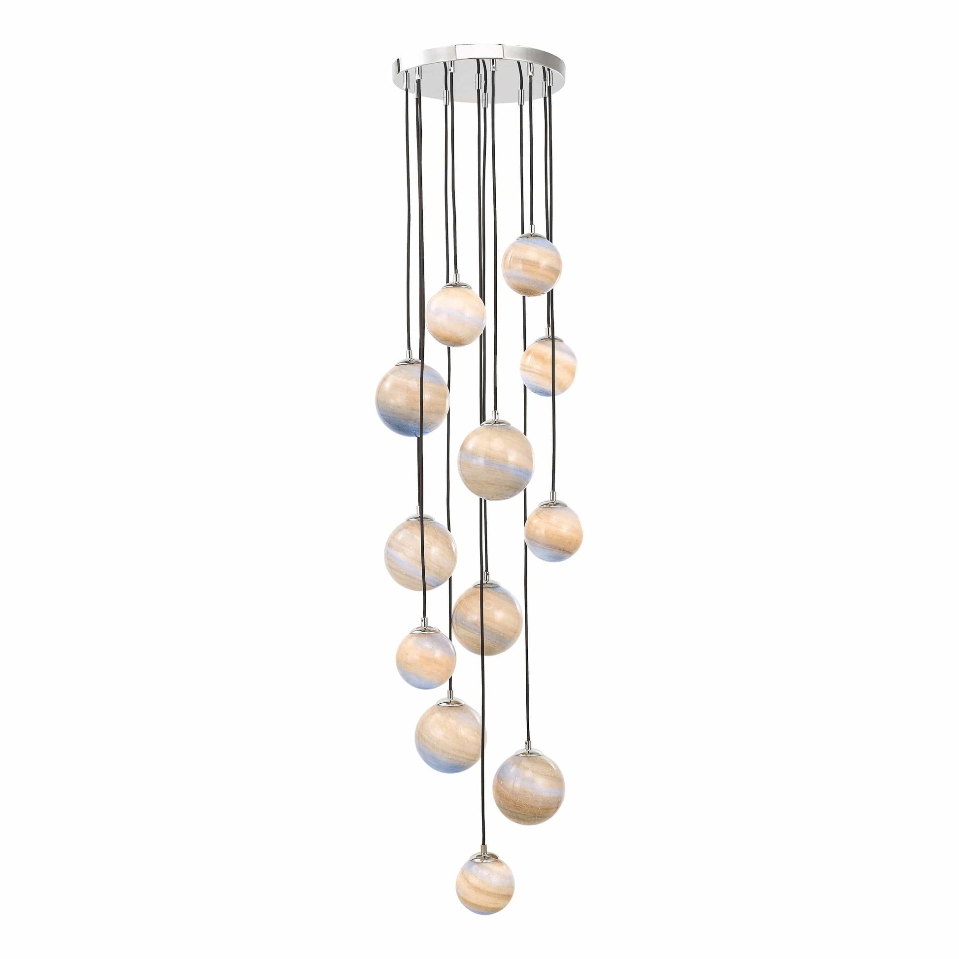 dar lighting Mikara 12 Light Cluster Pendant Polished Chrome Marble Effect Glass 1.5M MIK6350