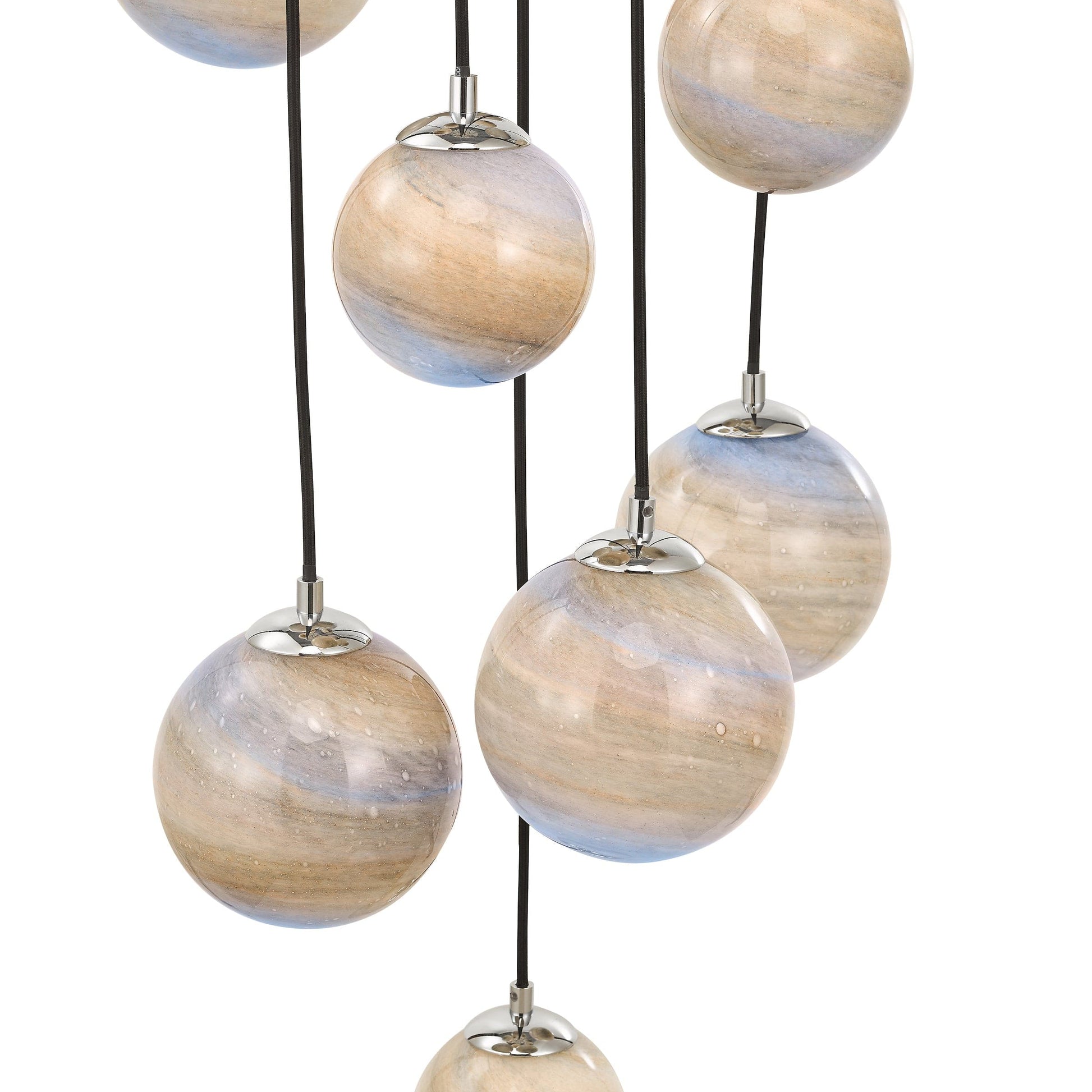 dar lighting Mikara 12 Light Cluster Pendant Polished Chrome Marble Effect Glass 2.5M MIK1250