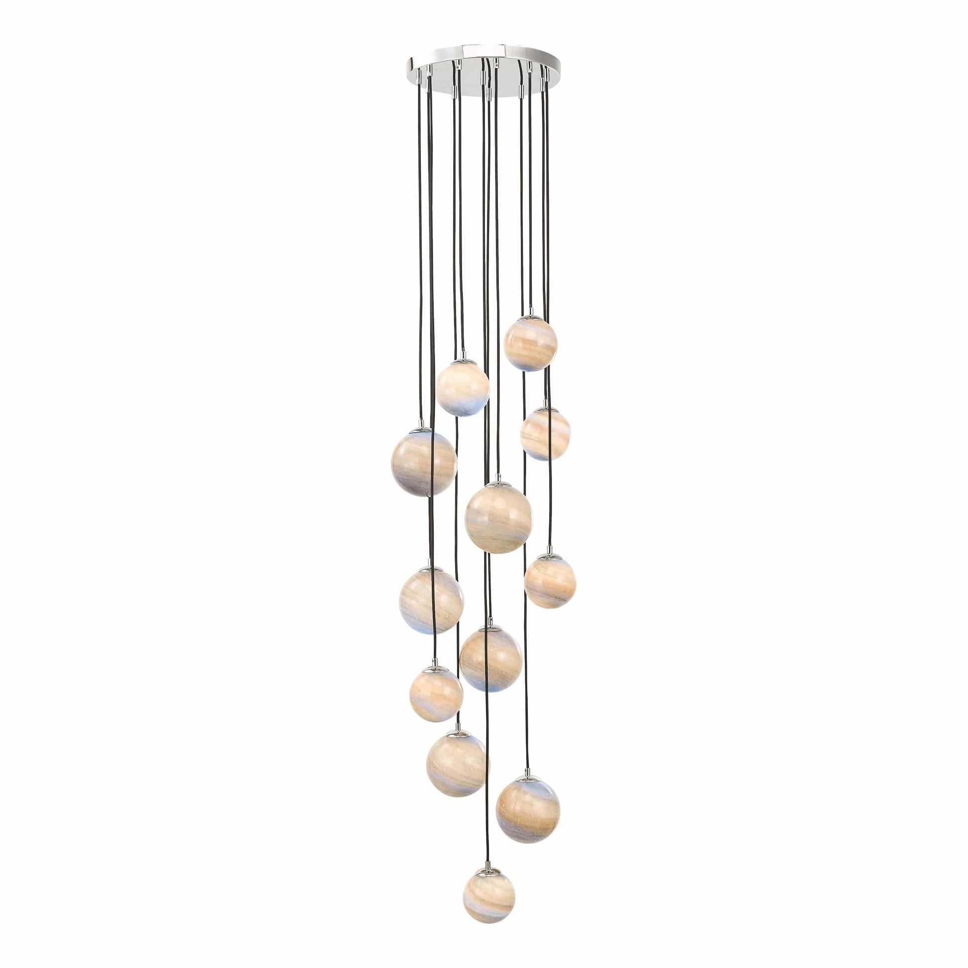 dar lighting Mikara 12 Light Cluster Pendant Polished Chrome Marble Effect Glass 2.5M MIK1250