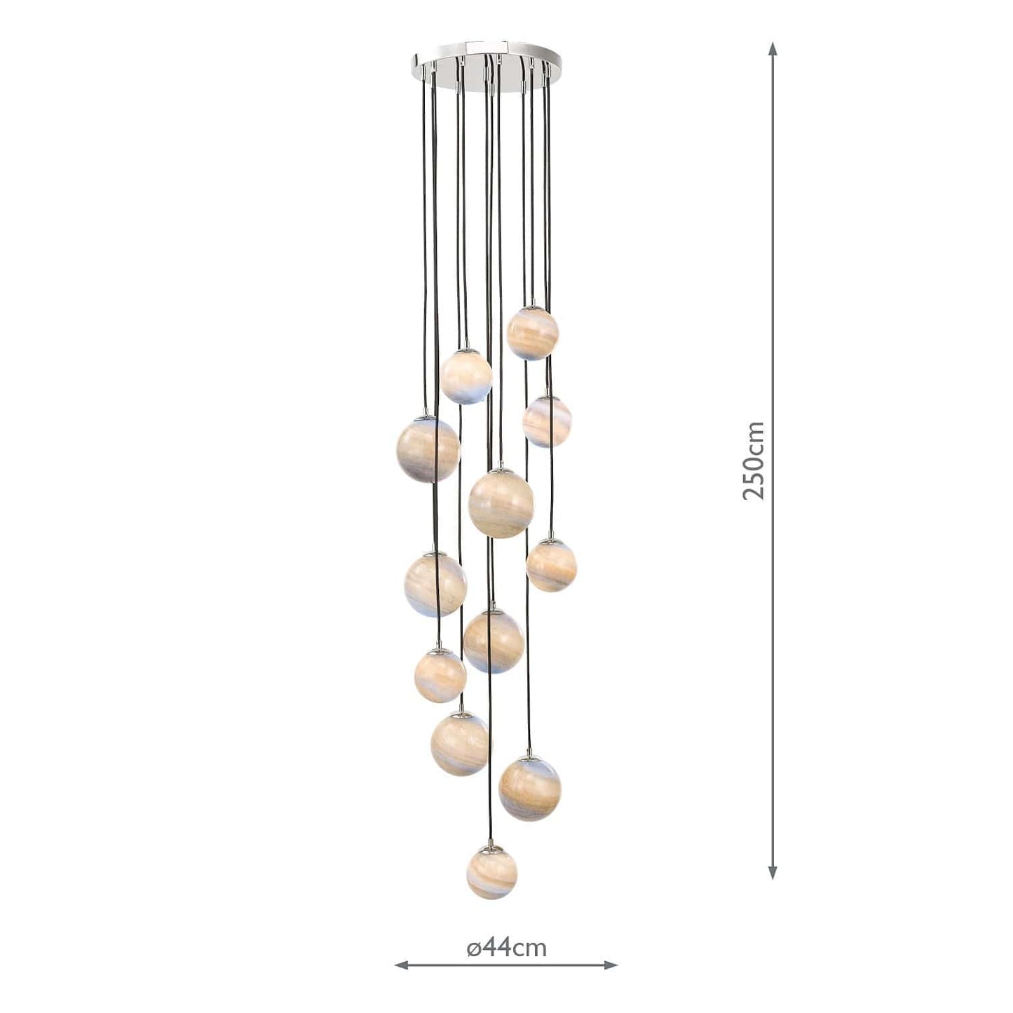 dar lighting Mikara 12 Light Cluster Pendant Polished Chrome Marble Effect Glass 2.5M MIK1250