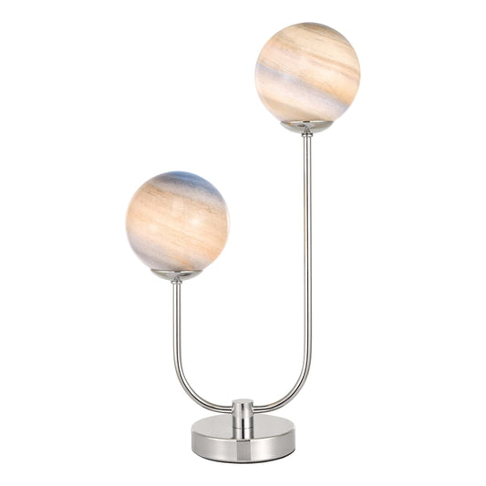 dar lighting Mikara 2 Light Table Lamp Polished Chrome Marble Effect Glass MIK4250