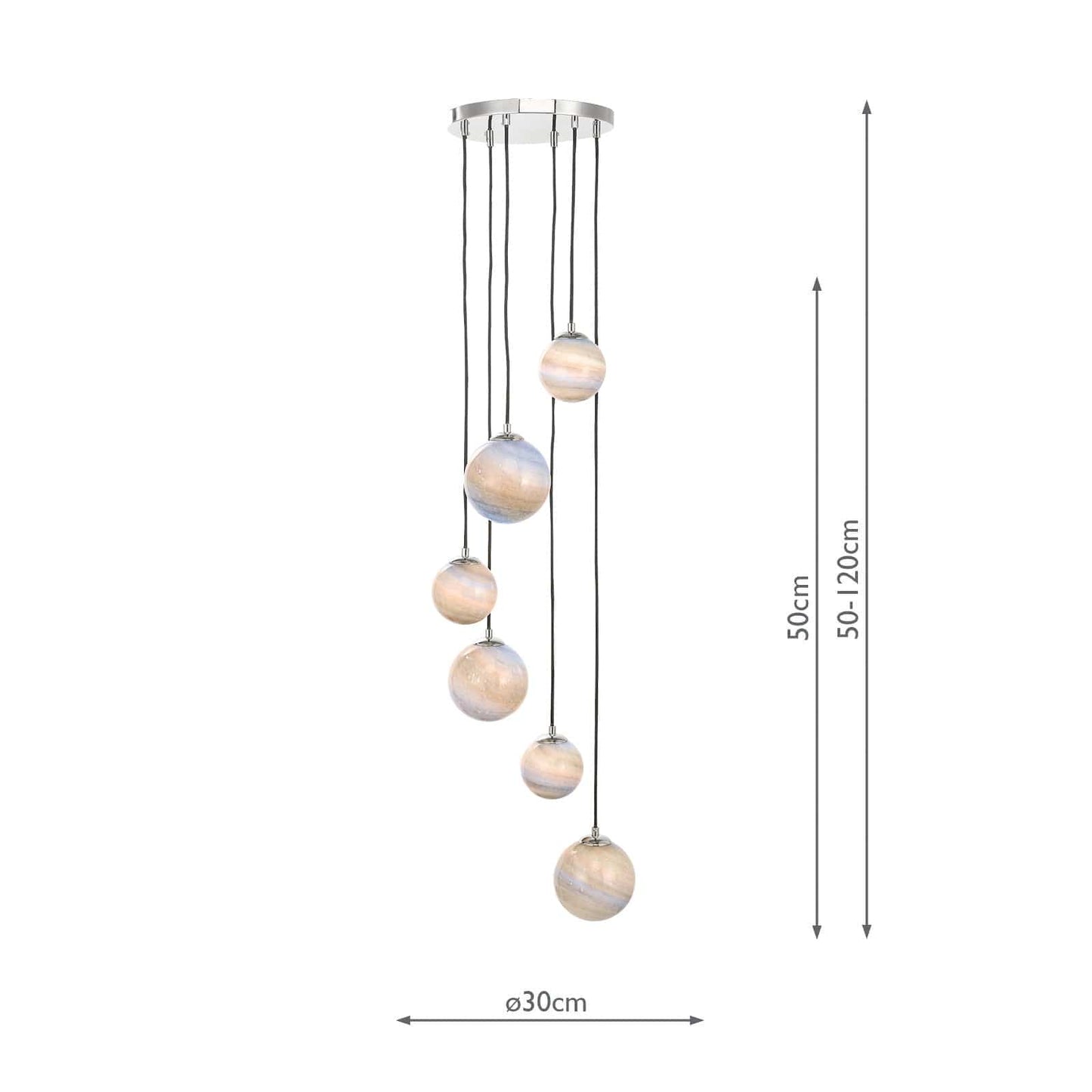 dar lighting Mikara 6 Light Cluster Pendant Marble Effect Glass & Polished Chrome MIK0650