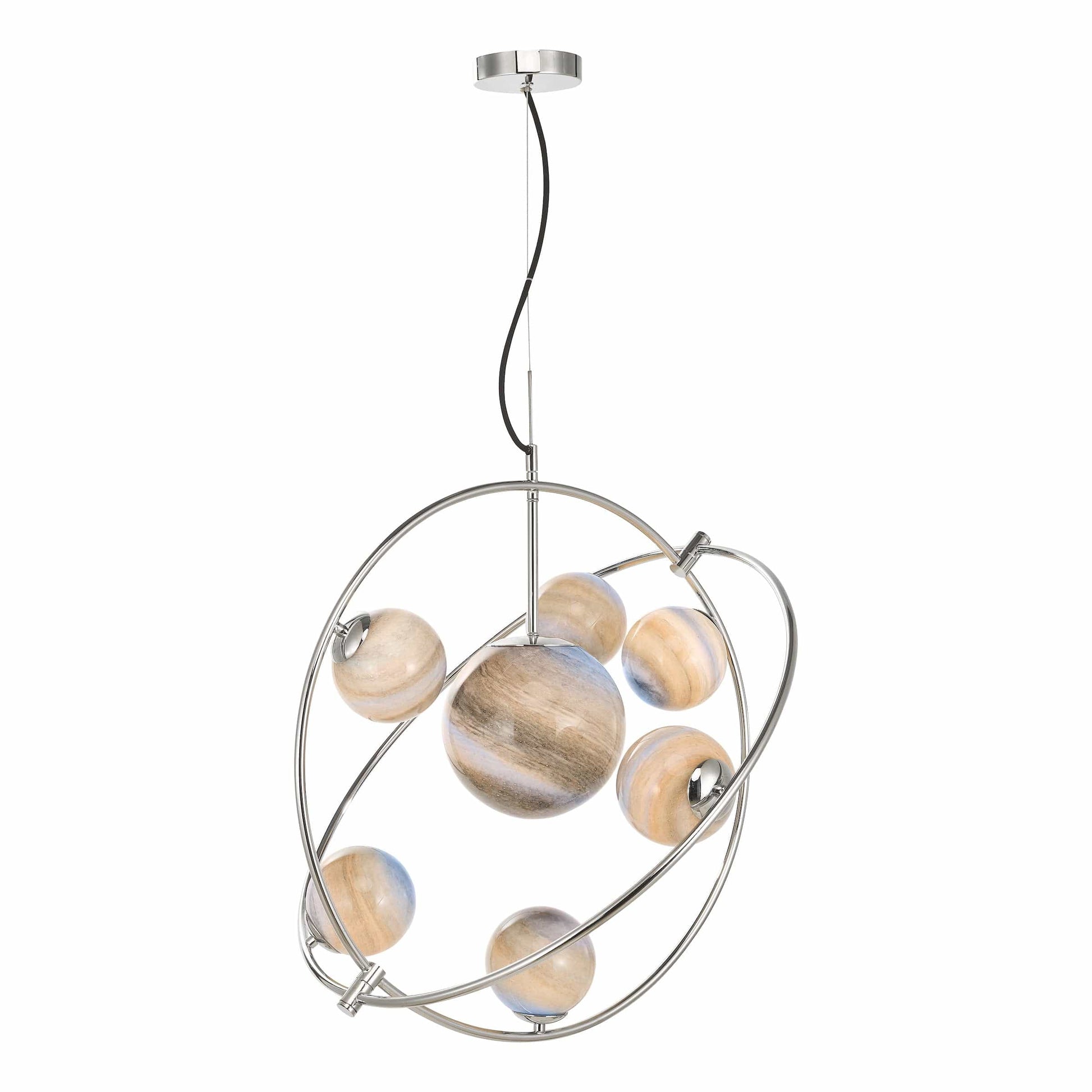 dar lighting Mikara 7 Light Pendant Polished Chrome Marble Effect Glass MIK3450