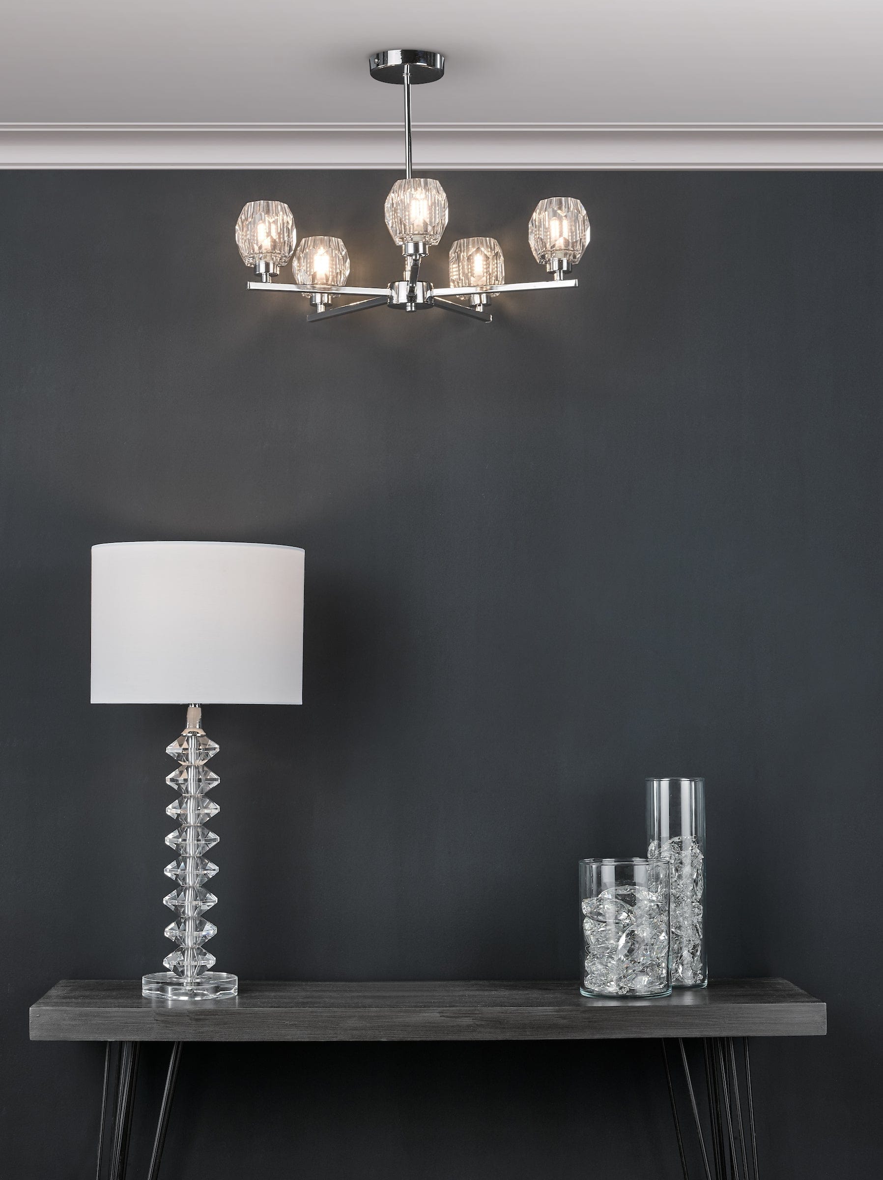 dar lighting Mina Table Lamp Polished Chrome & Crystal With Shade MIN4208