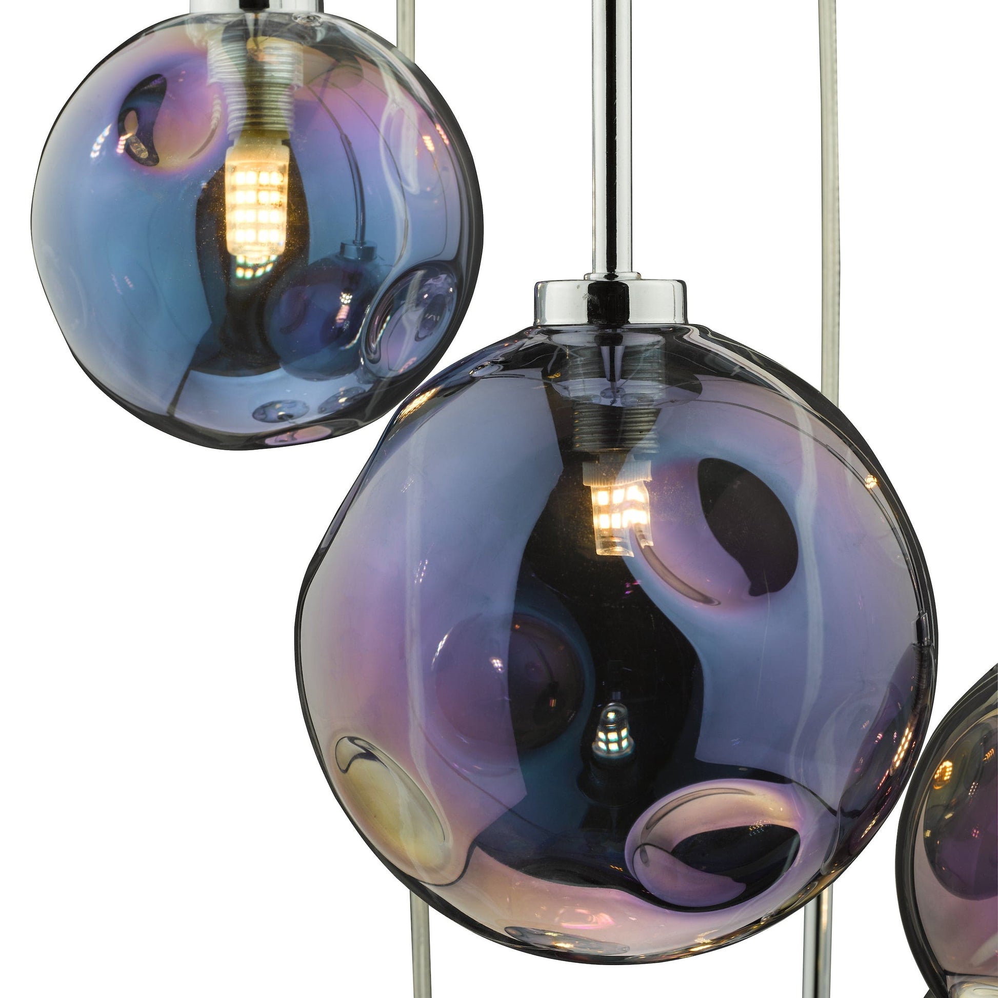 dar lighting Mira 6 Light Cluster Pendant Polished Chrome Iridised Glass MIR0655