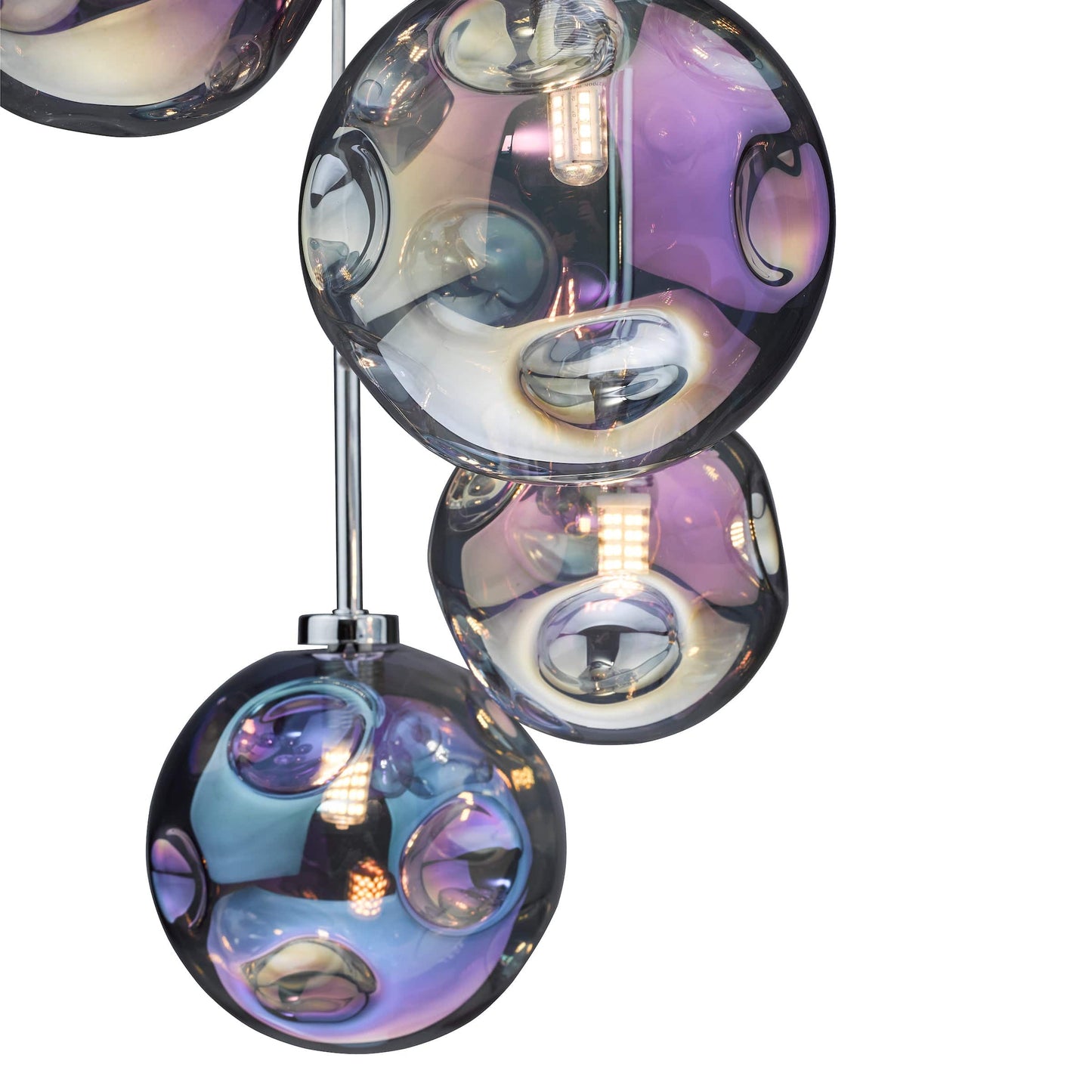 dar lighting Mira 6 Light Cluster Pendant Polished Chrome Iridised Glass MIR0655