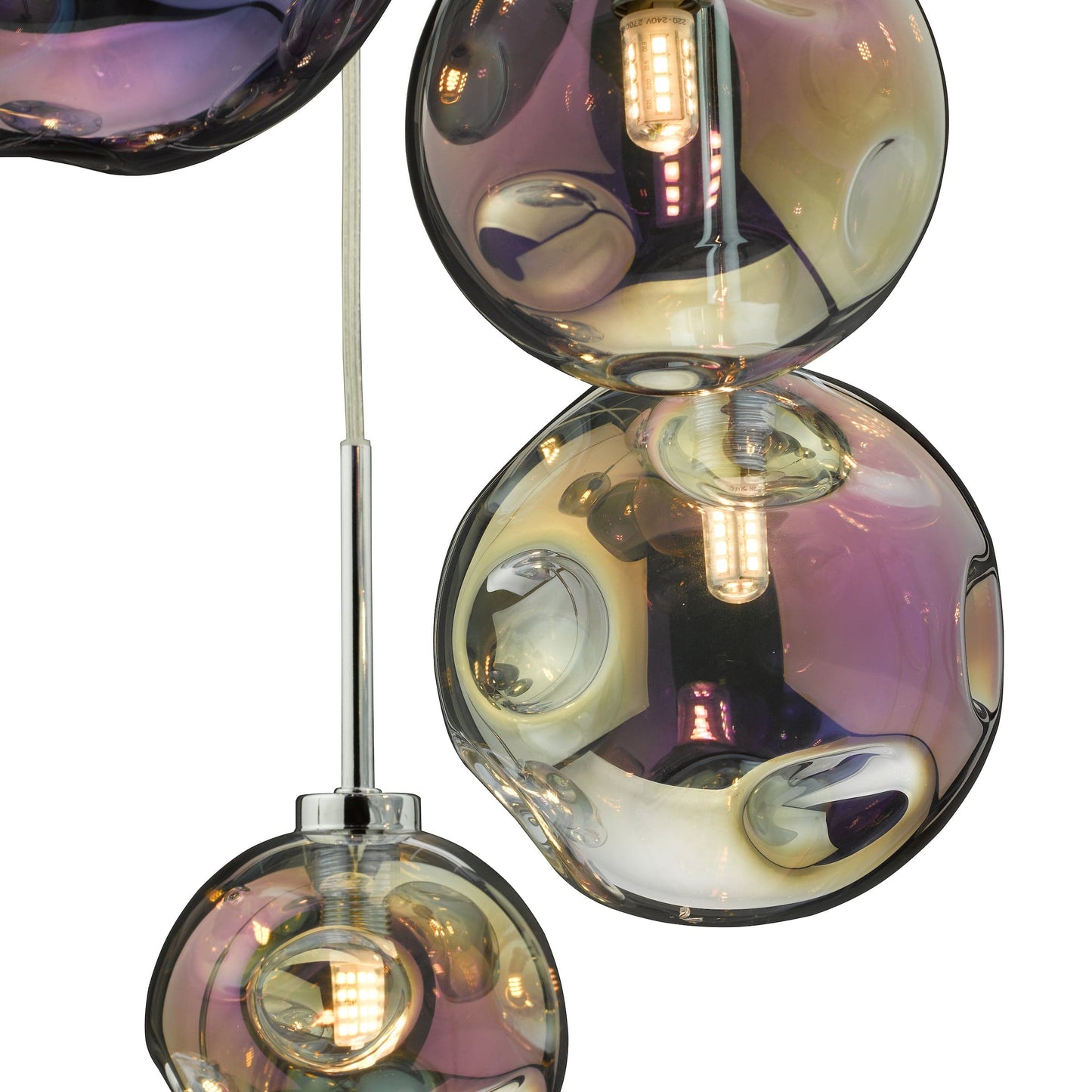 dar lighting Mira 6 Light Cluster Pendant Polished Chrome Iridised Glass MIR0655