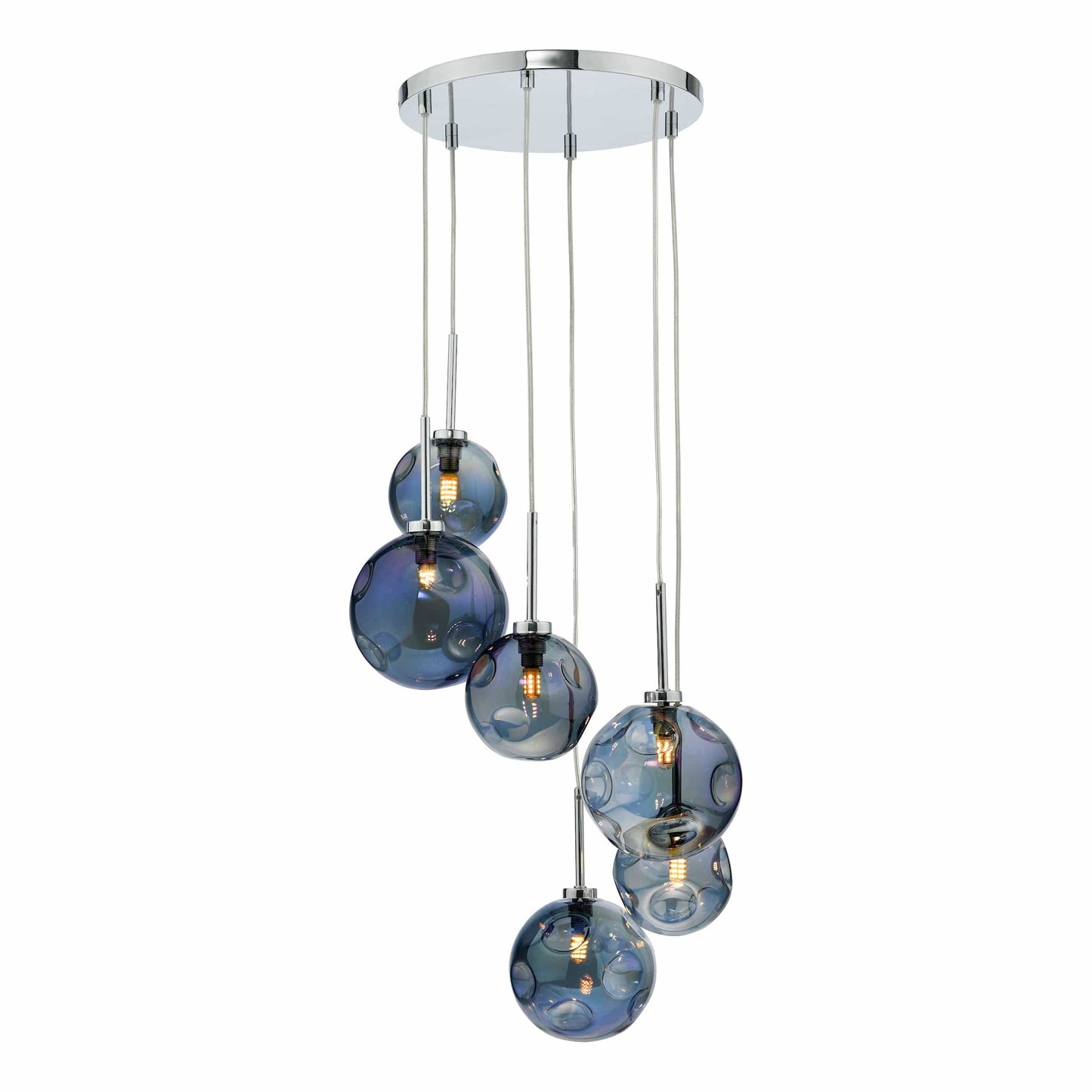 dar lighting Mira 6 Light Cluster Pendant Polished Chrome Iridised Glass MIR0655