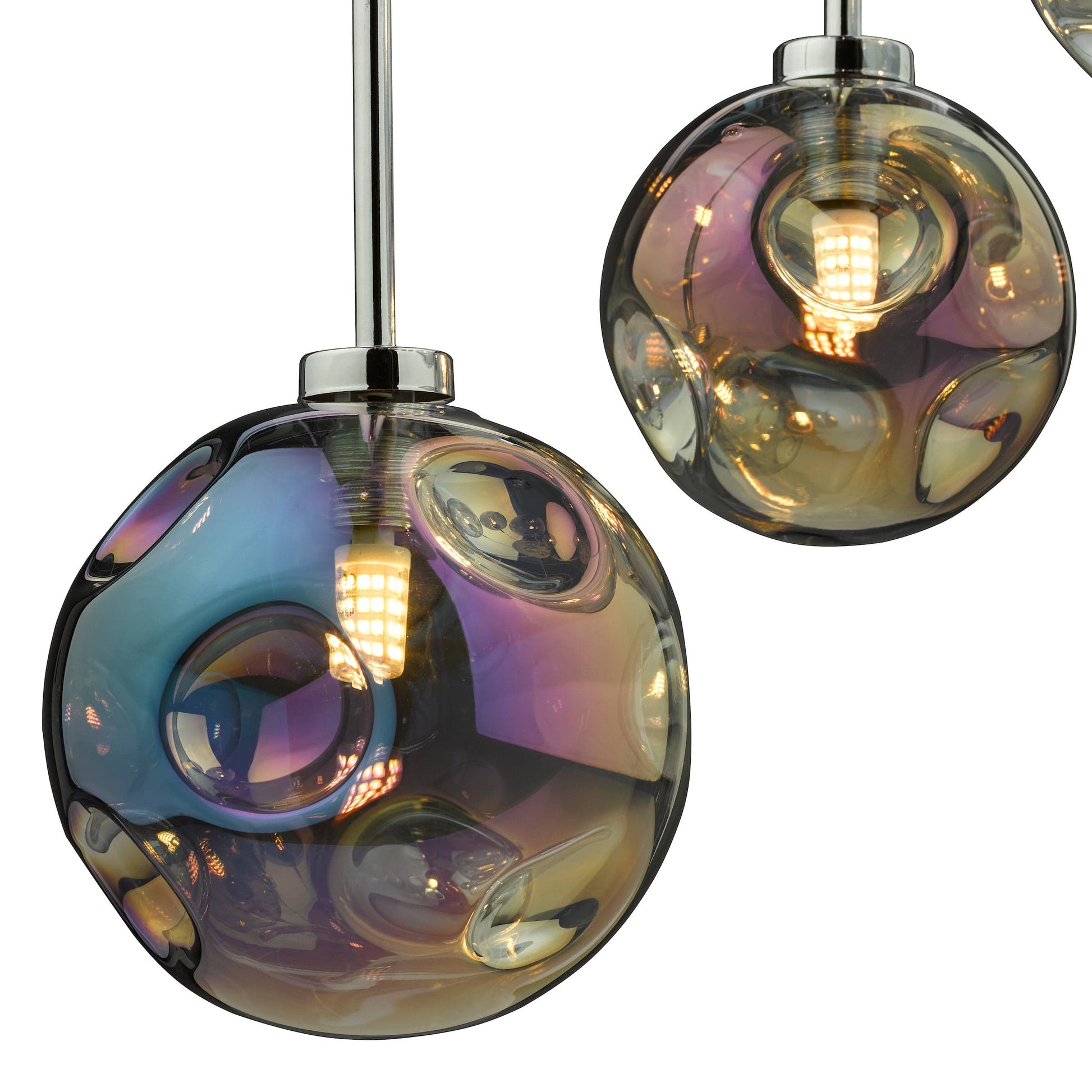 dar lighting Mira 6 Light Cluster Pendant Polished Chrome Iridised Glass MIR0655