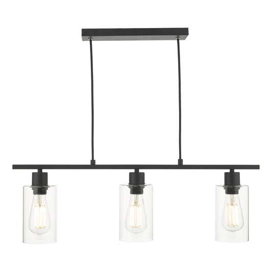 dar lighting Miu 3 Light Bar Matt Black Glass MIU0322