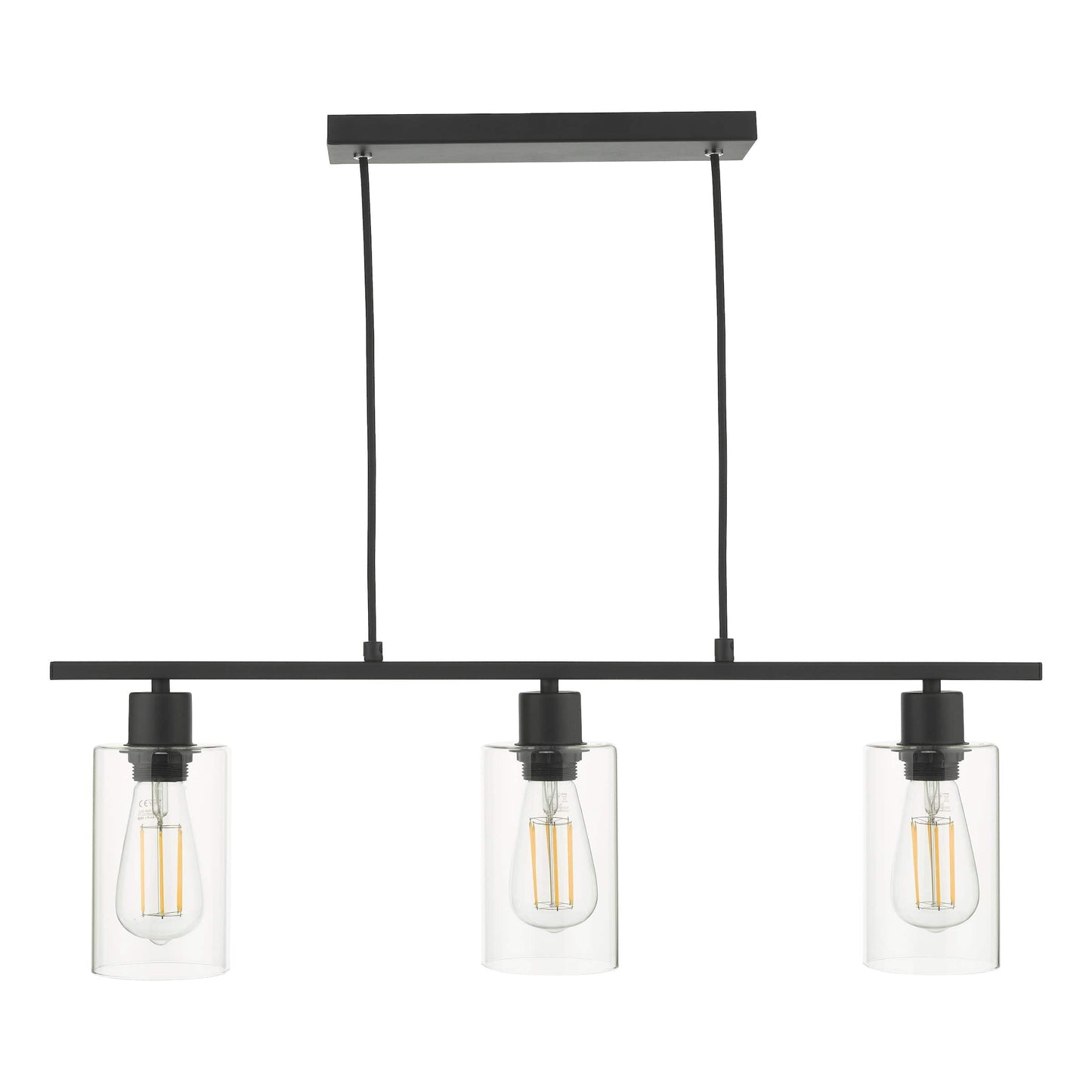 dar lighting Miu 3 Light Bar Matt Black Glass MIU0322