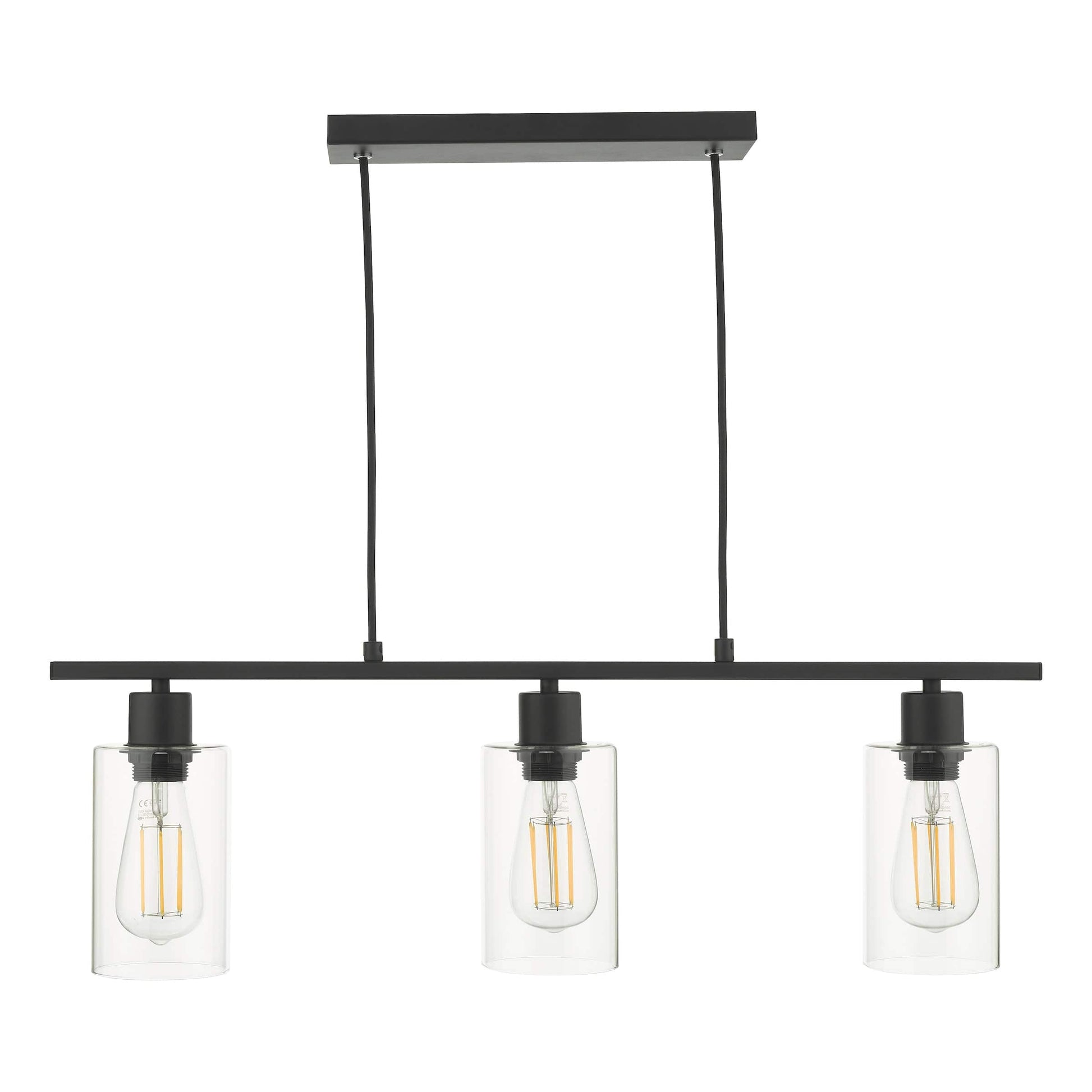 dar lighting Miu 3 Light Bar Matt Black Glass MIU0322