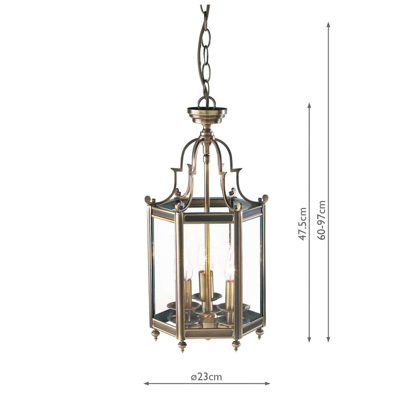 dar lighting Moorgate Hexagonal Hall Lantern Dual Mount Antique Brass MOO0375