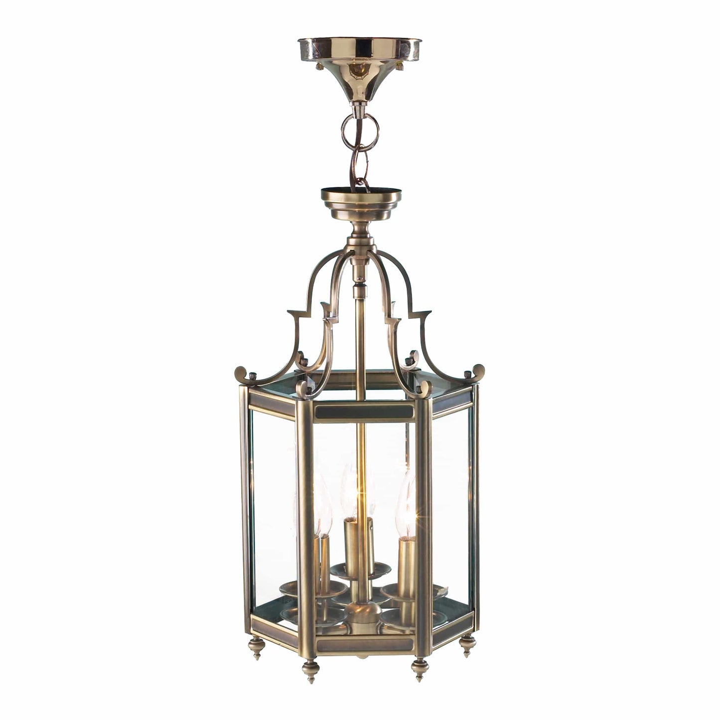 dar lighting Moorgate Hexagonal Hall Lantern Dual Mount Antique Brass MOO0375