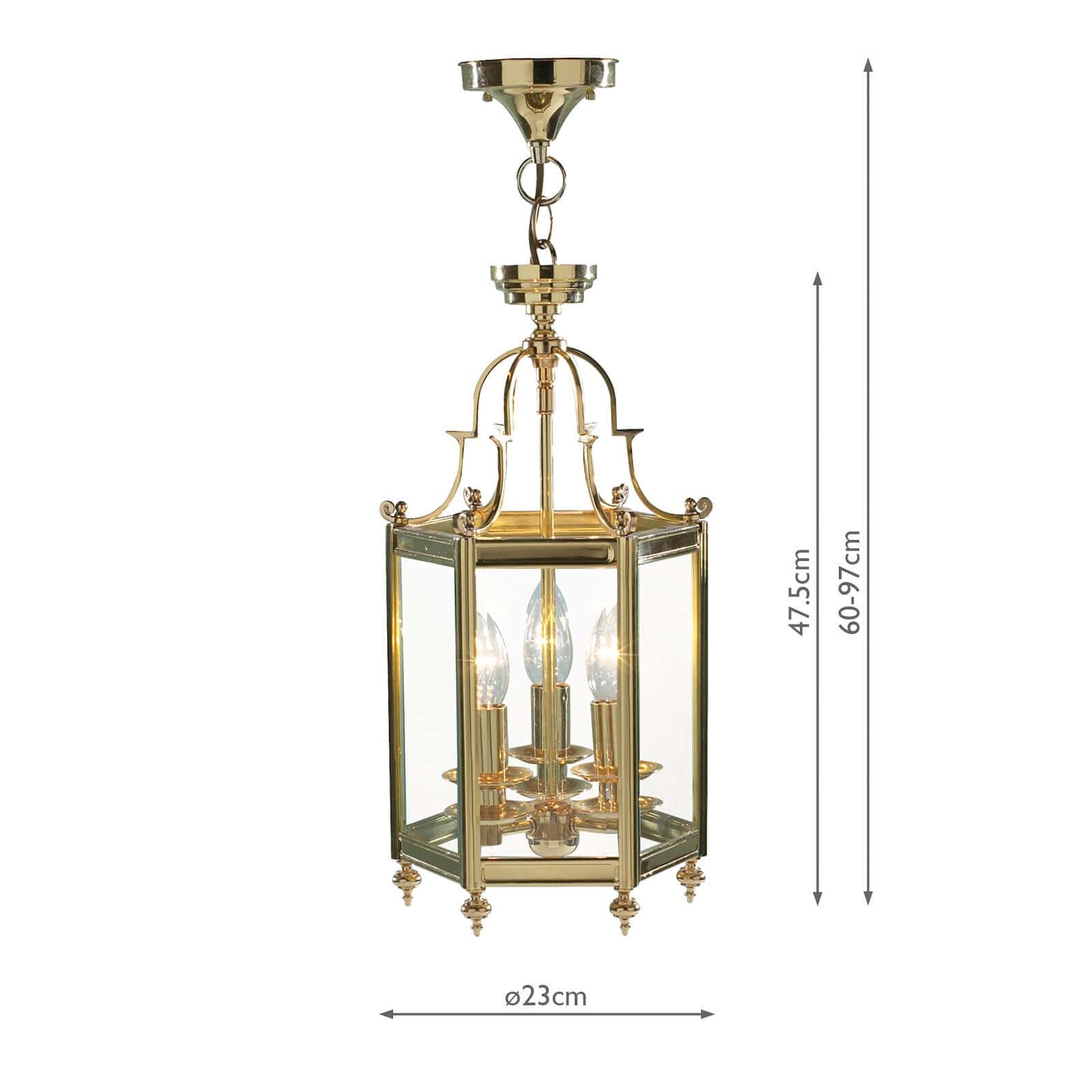 dar lighting Moorgate Hexagonal Hall Lantern Dual Mount Polished Brass MOO0340