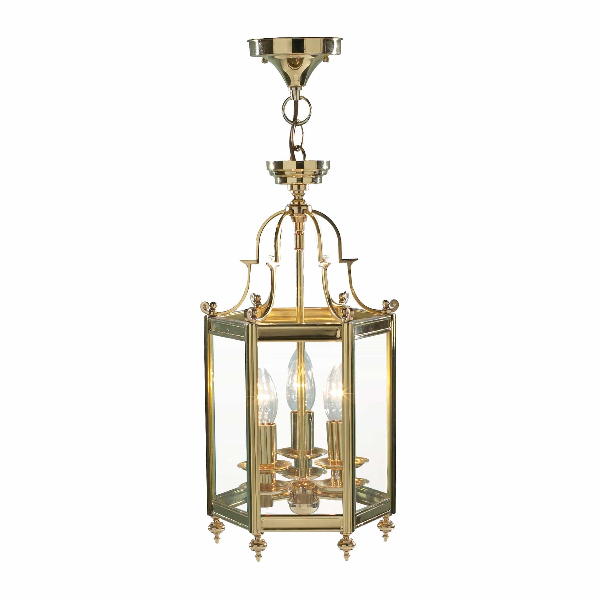 dar lighting Moorgate Hexagonal Hall Lantern Dual Mount Polished Brass MOO0340