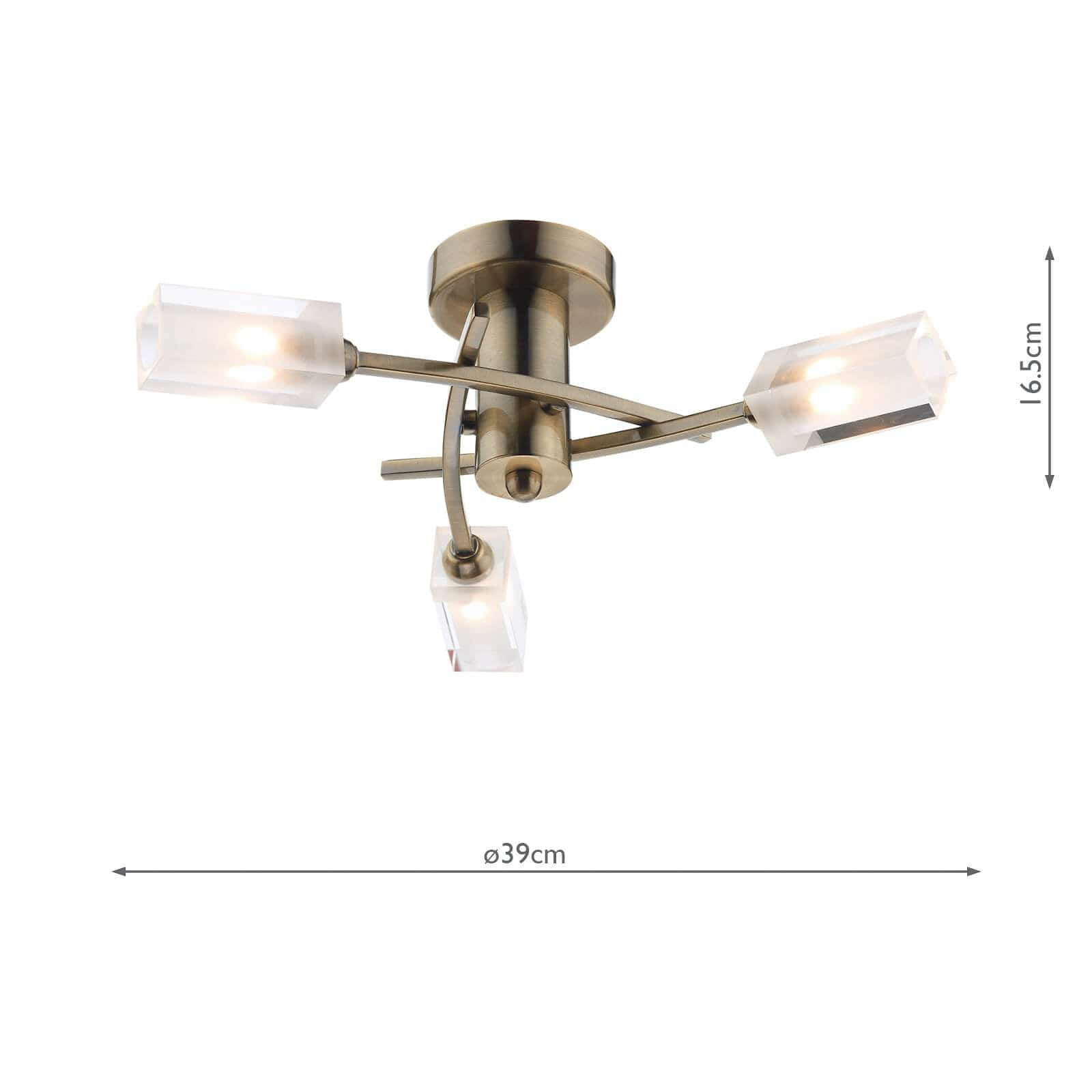 dar lighting Morgan 3 Light Semi Flush Antique Brass MOR0375