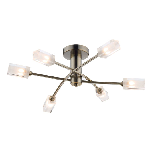 dar lighting Morgan 6 Light Semi Flush Antique Brass MOR6475