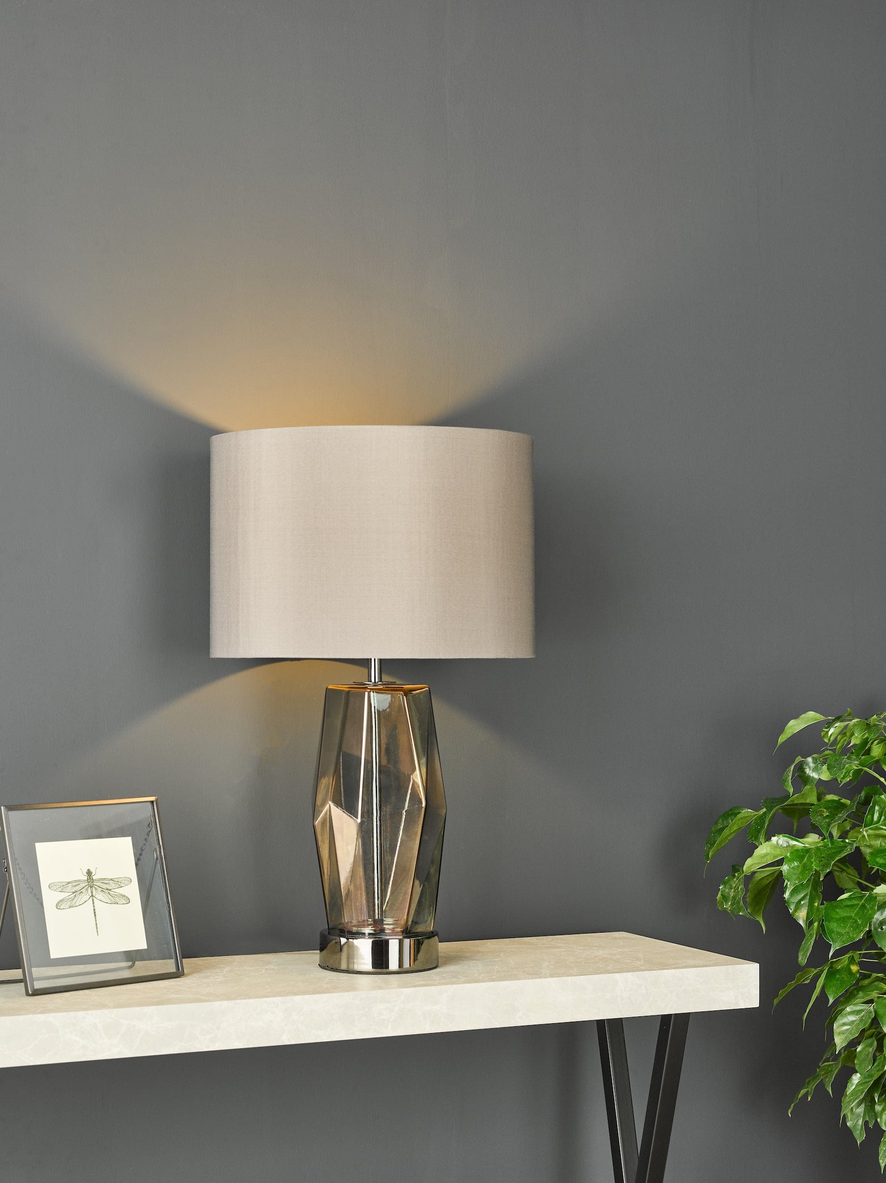 dar lighting Mubina Touch Table Lamp Black Chrome Smoked Glass With Shade MUB4308