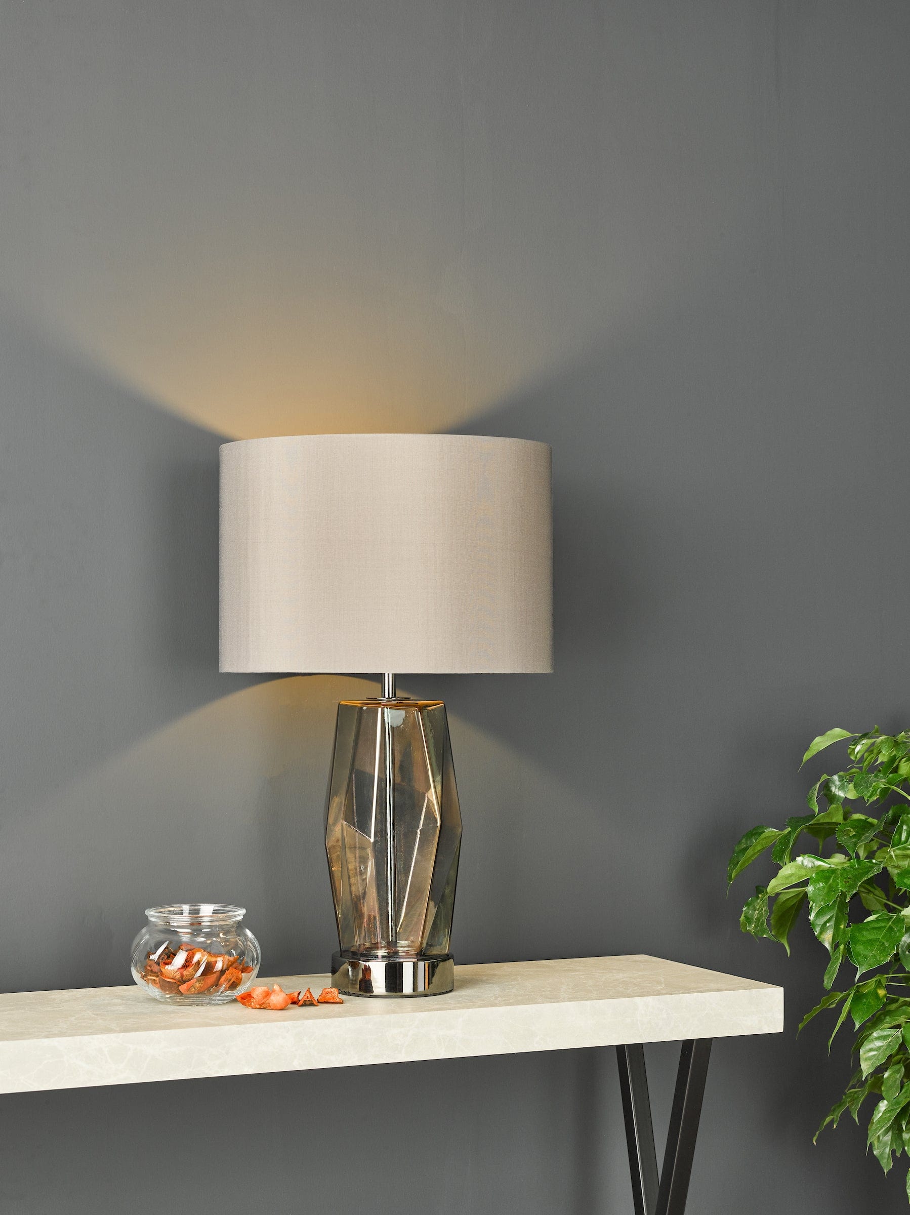 dar lighting Mubina Touch Table Lamp Black Chrome Smoked Glass With Shade MUB4308