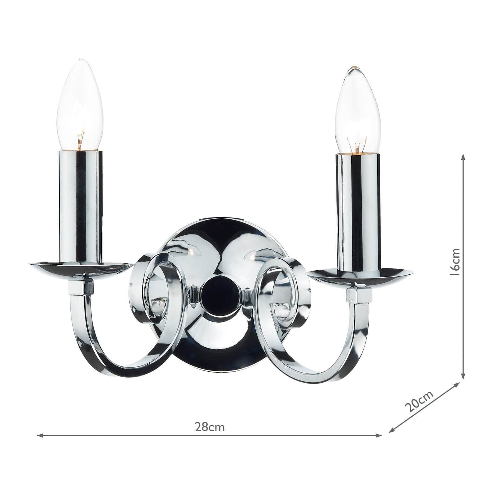 dar lighting Murray 2 Light Wall Light Polished Chrome MUR0950