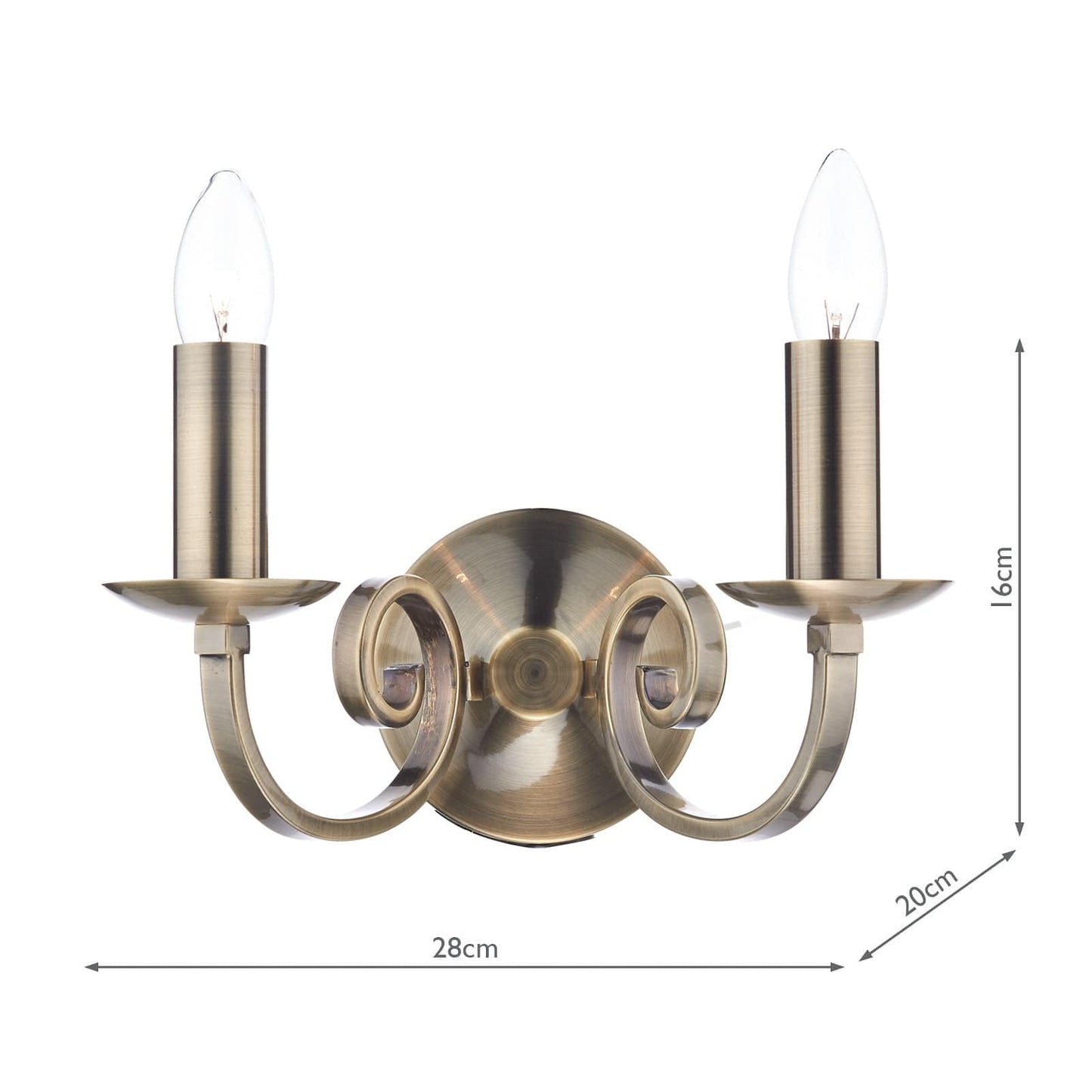 dar lighting Murray Double Wall Bracket Antique Brass MUR0975