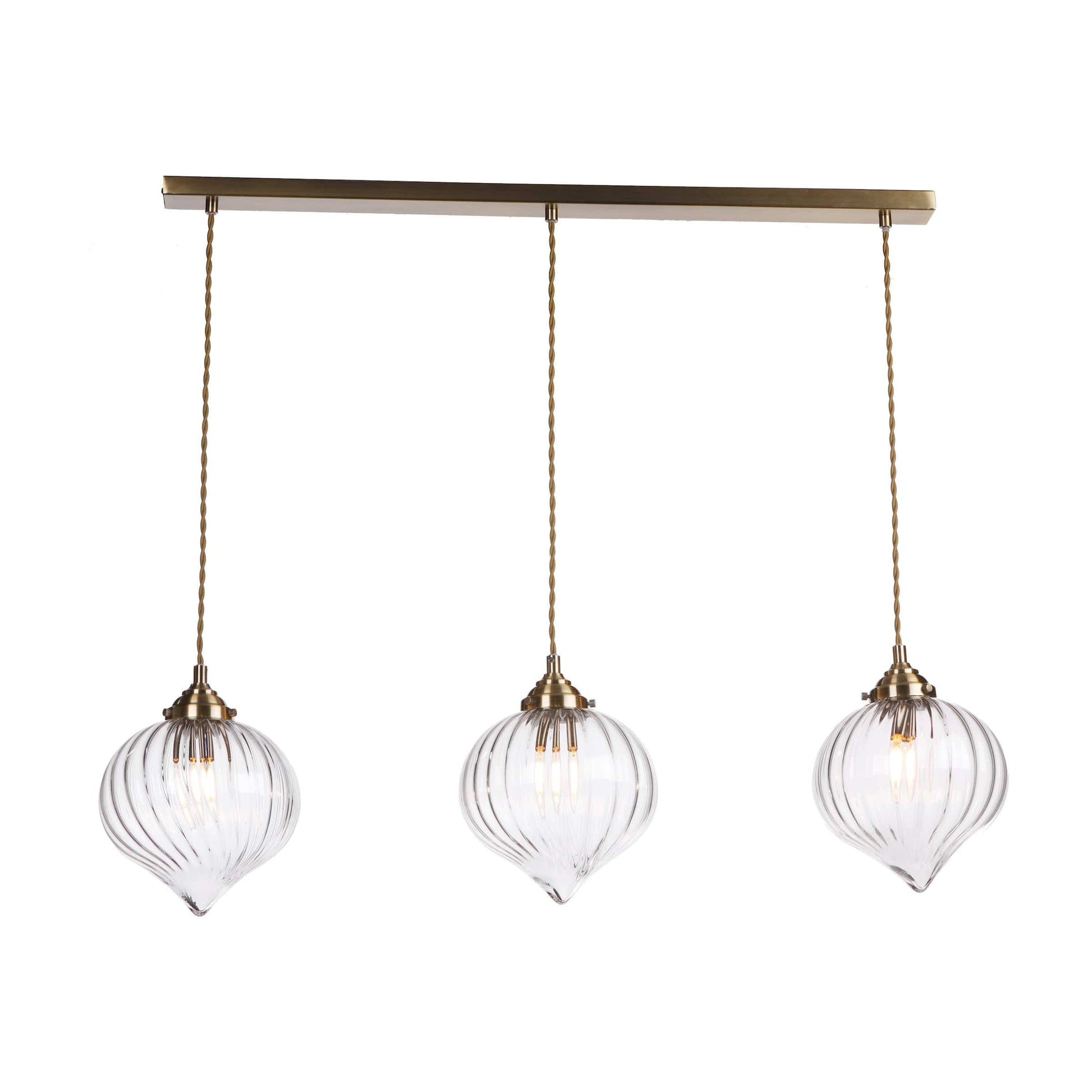 dar lighting Mya 3 Light Bar Pendant Antique Brass and Glass MYA0375