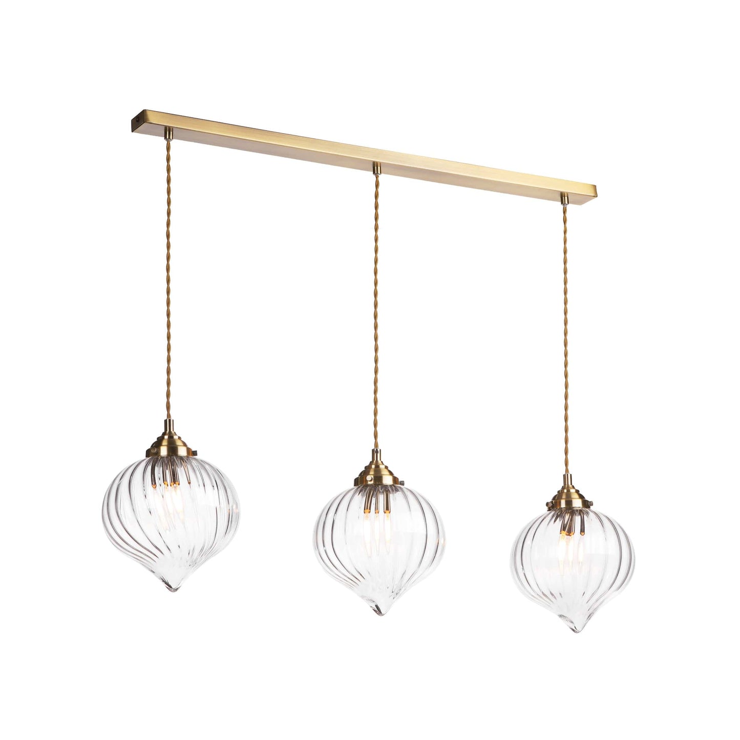 dar lighting Mya 3 Light Bar Pendant Antique Brass and Glass MYA0375