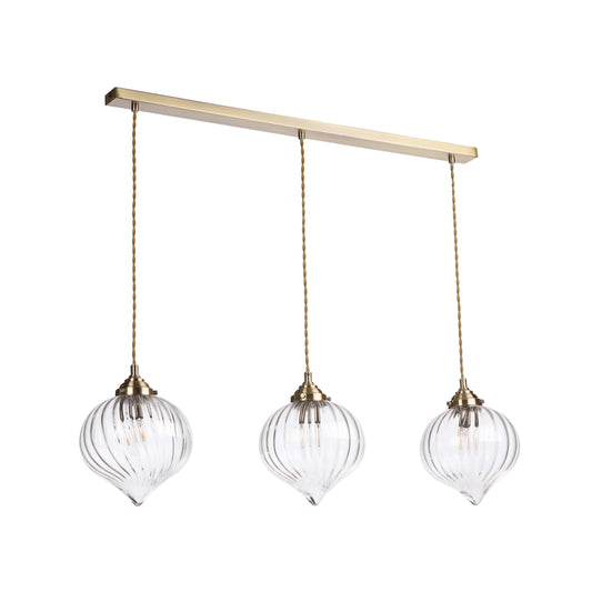 dar lighting Mya 3 Light Bar Pendant Antique Brass and Glass MYA0375