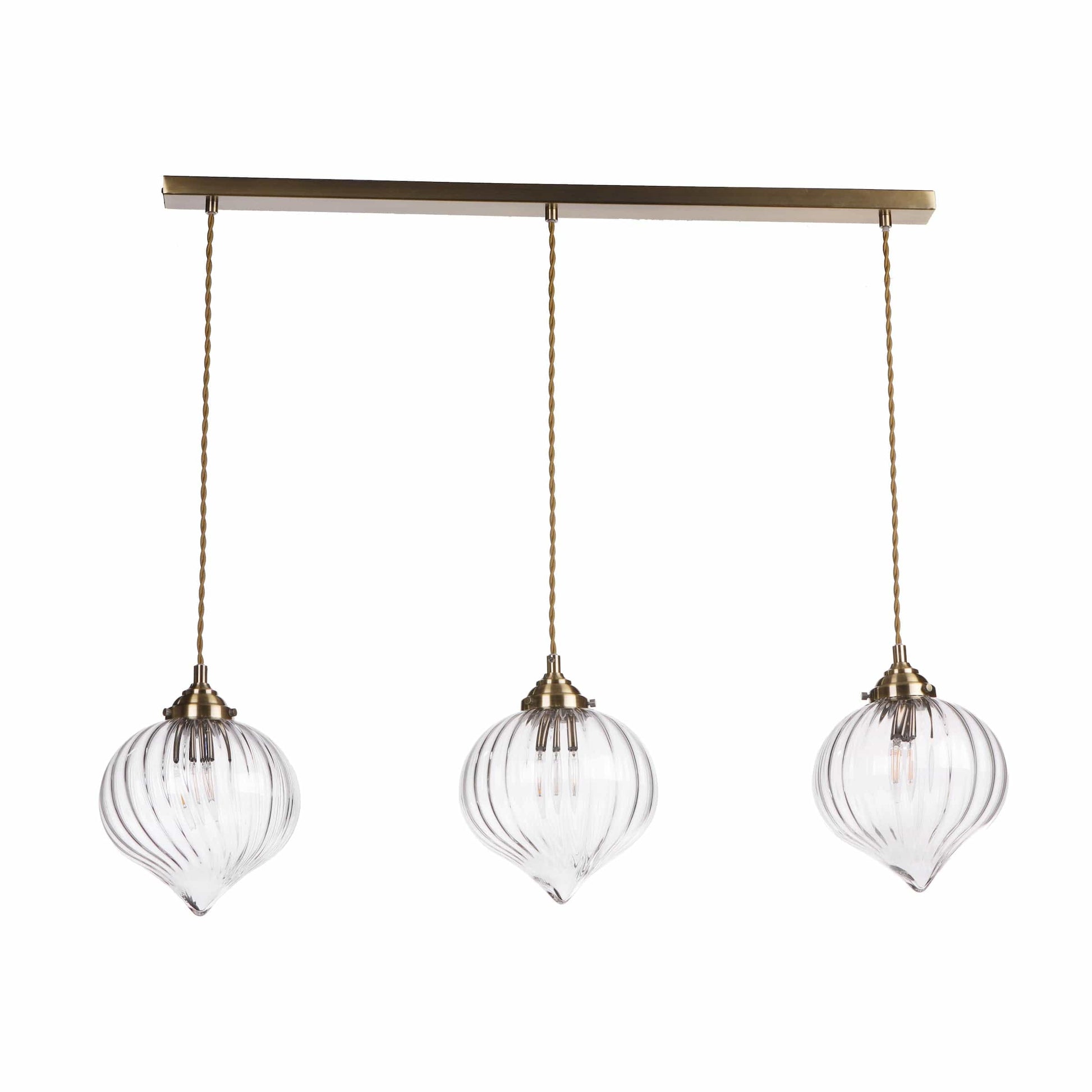 dar lighting Mya 3 Light Bar Pendant Antique Brass and Glass MYA0375