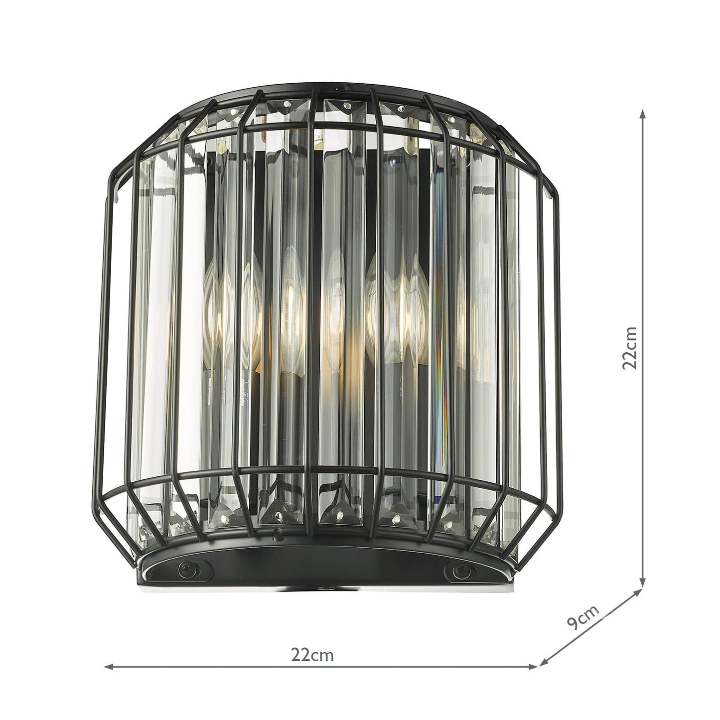 dar lighting Naeva 2 Light Wall Light Matt Black Glass NAE0922