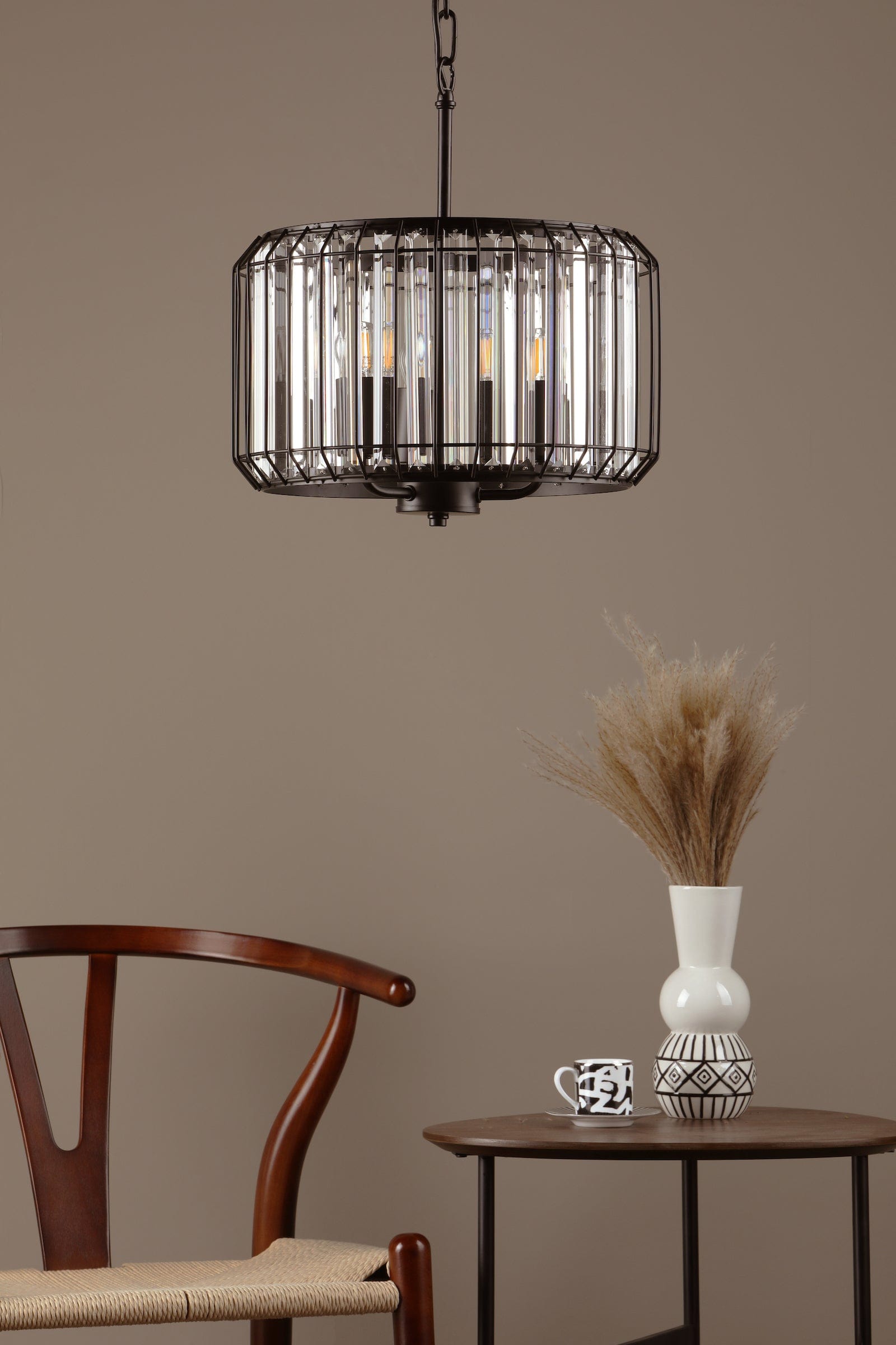 dar lighting Naeva 3 Light Pendant Satin Black Crystal NAE0322