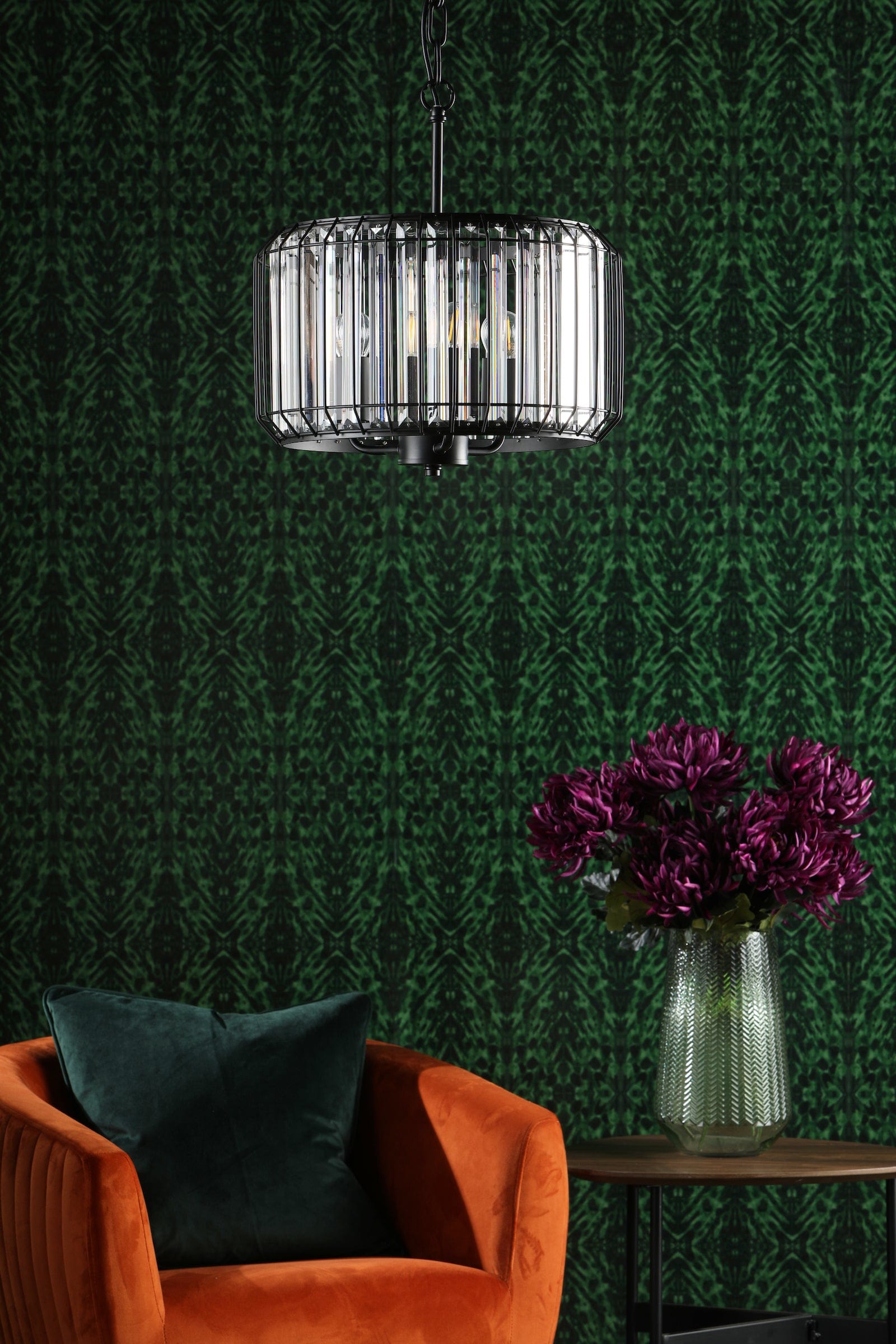 dar lighting Naeva 3 Light Pendant Satin Black Crystal NAE0322