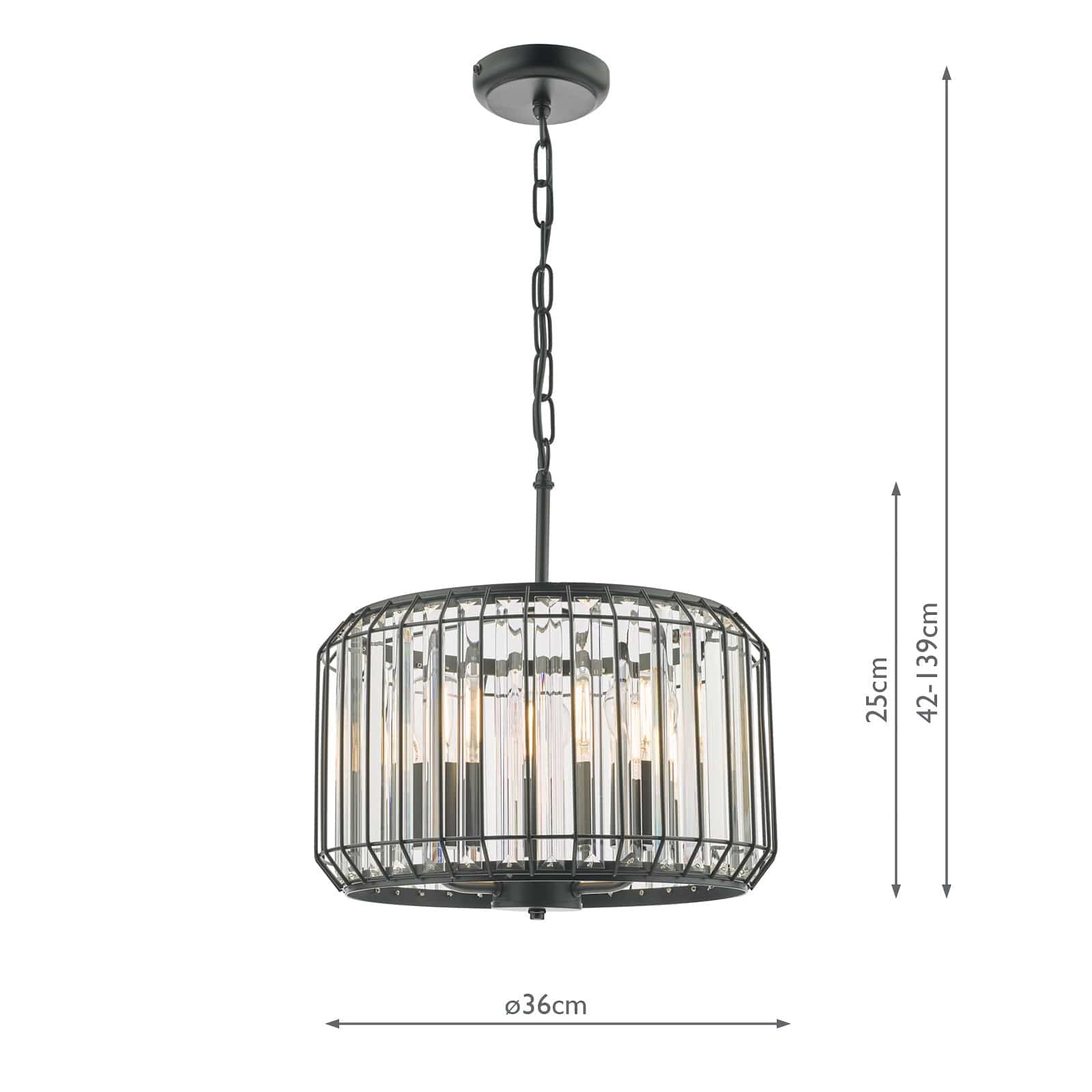 dar lighting Naeva 3 Light Pendant Satin Black Crystal NAE0322