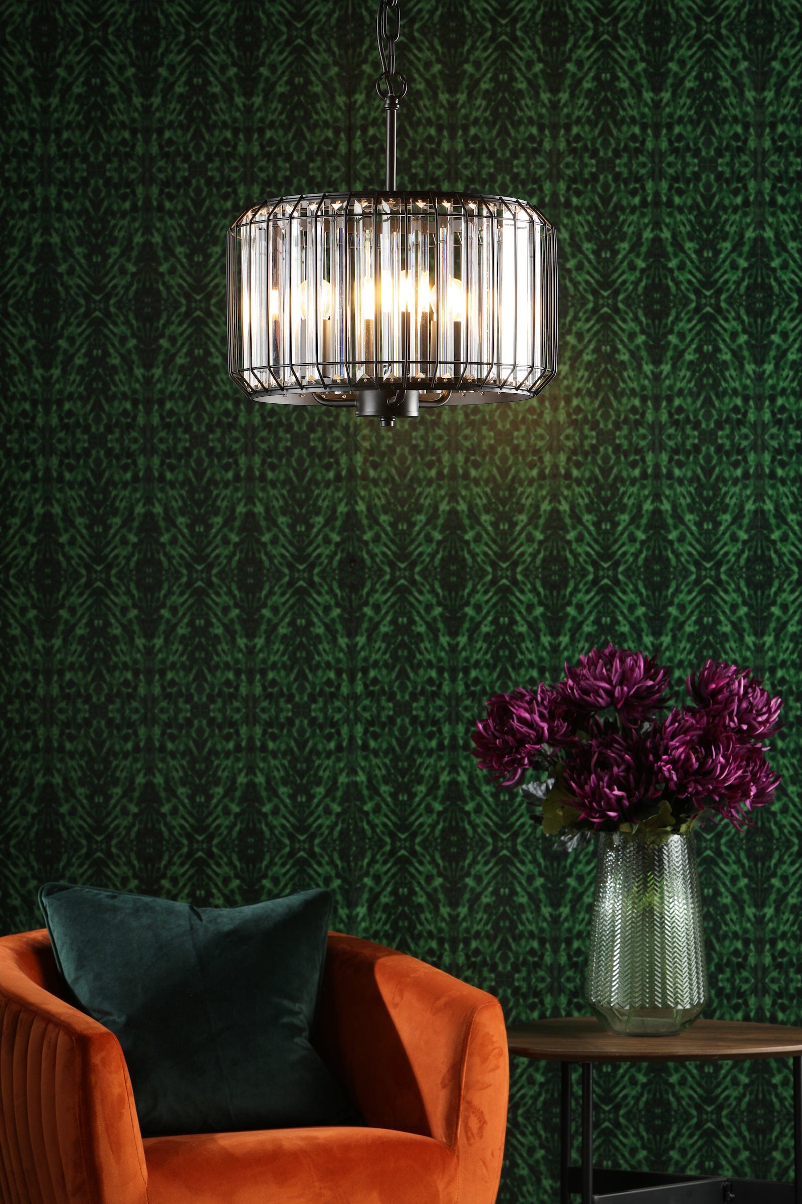 dar lighting Naeva 3 Light Pendant Satin Black Crystal NAE0322