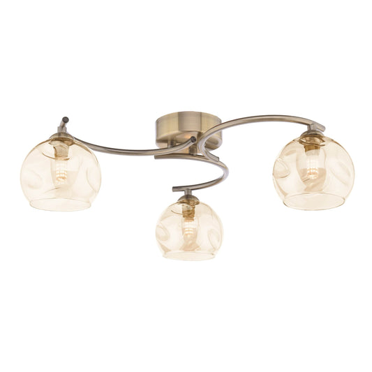 dar lighting Nakita 3 Light Semi Flush Antique Brass Champagne Dimpled Glass NAK5375-16