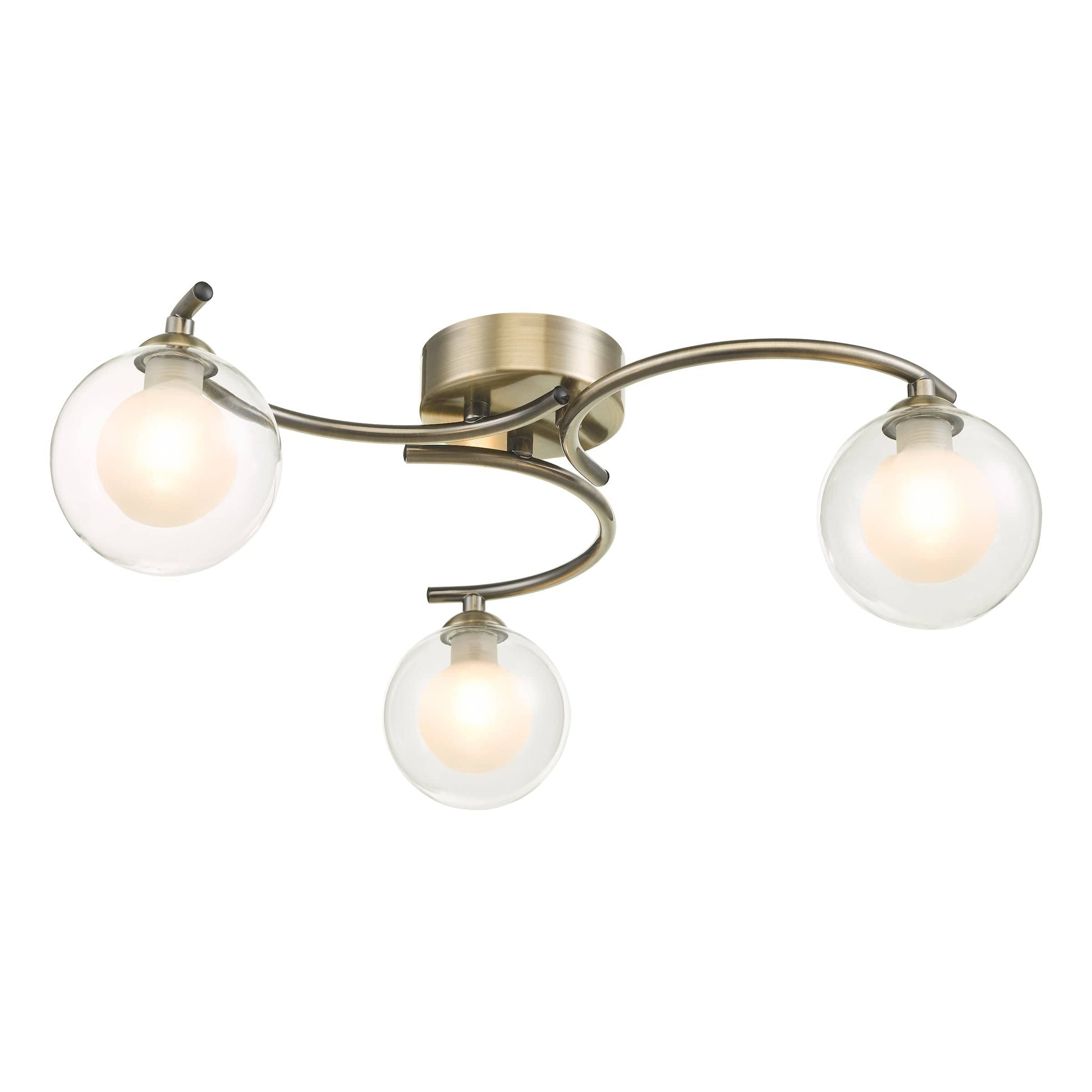 dar lighting Nakita 3 Light Semi Flush Antique Brass With Clear/Opal Glass NAK5375-04