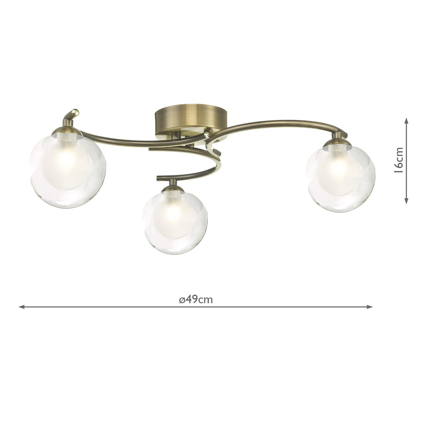 dar lighting Nakita 3 Light Semi Flush Antique Brass With Clear/Opal Glass NAK5375-04