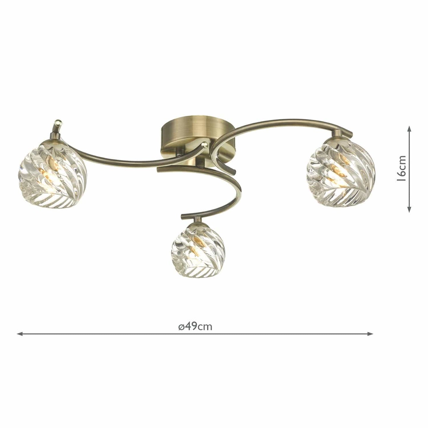 dar lighting Nakita 3 Light Semi Flush Antique Brass With Twisted Open Glass NAK5375-05