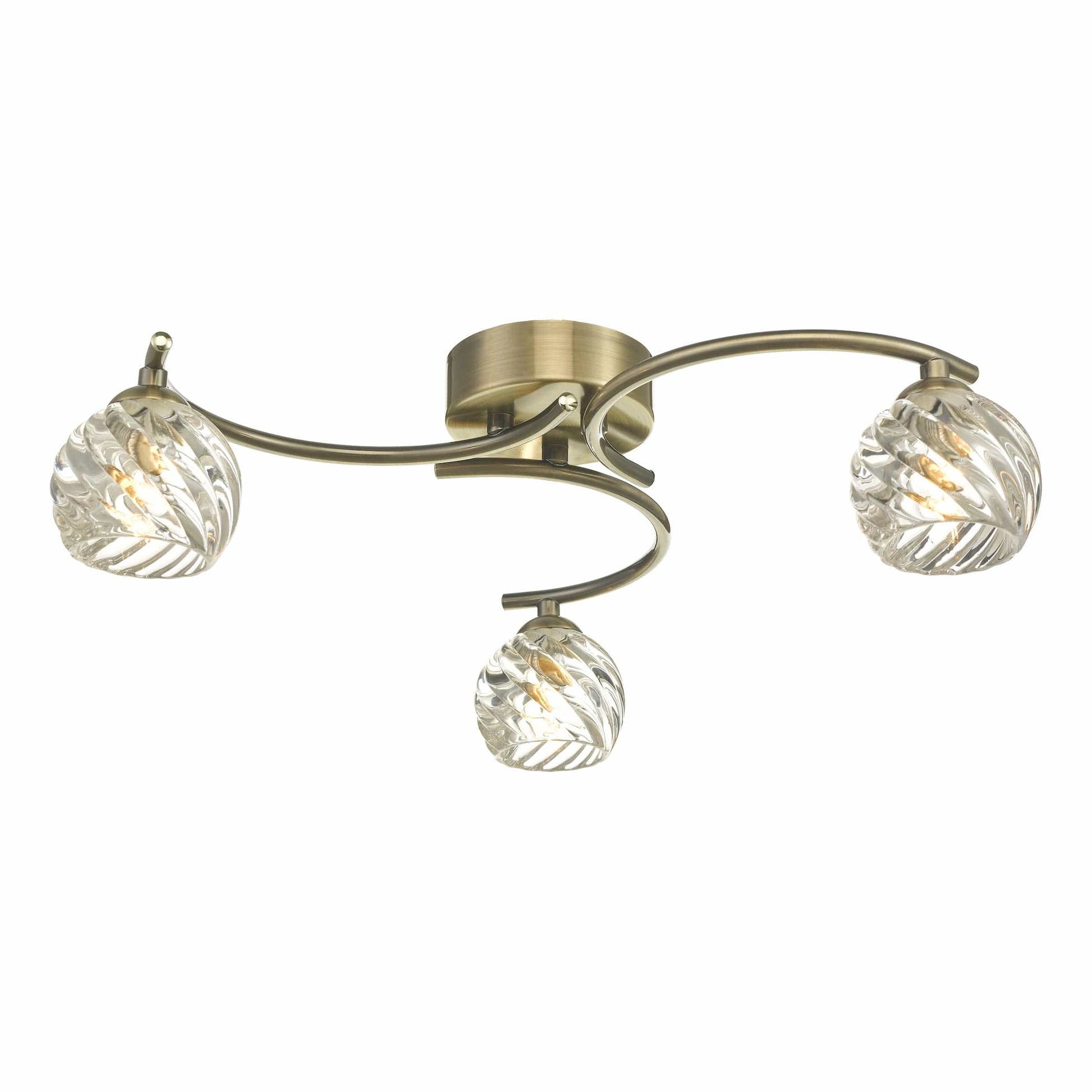 dar lighting Nakita 3 Light Semi Flush Antique Brass With Twisted Open Glass NAK5375-05