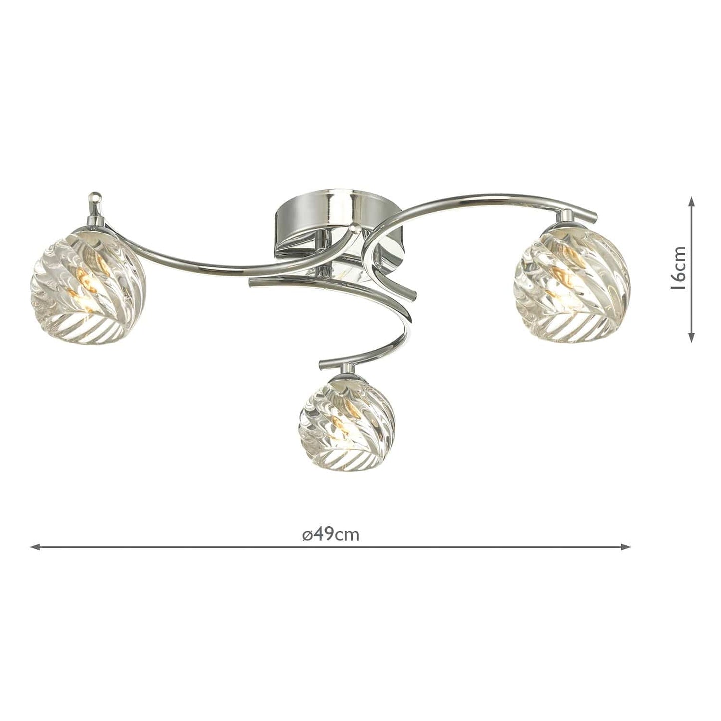 dar lighting Nakita 3 Light Semi Flush Polished Chrome With Twisted Open Glass NAK5350-05