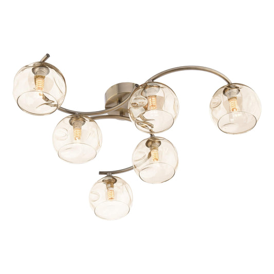 dar lighting Nakita 6 Light Semi Flush Antique Brass Champagne Dimpled Glass NAK6475-16