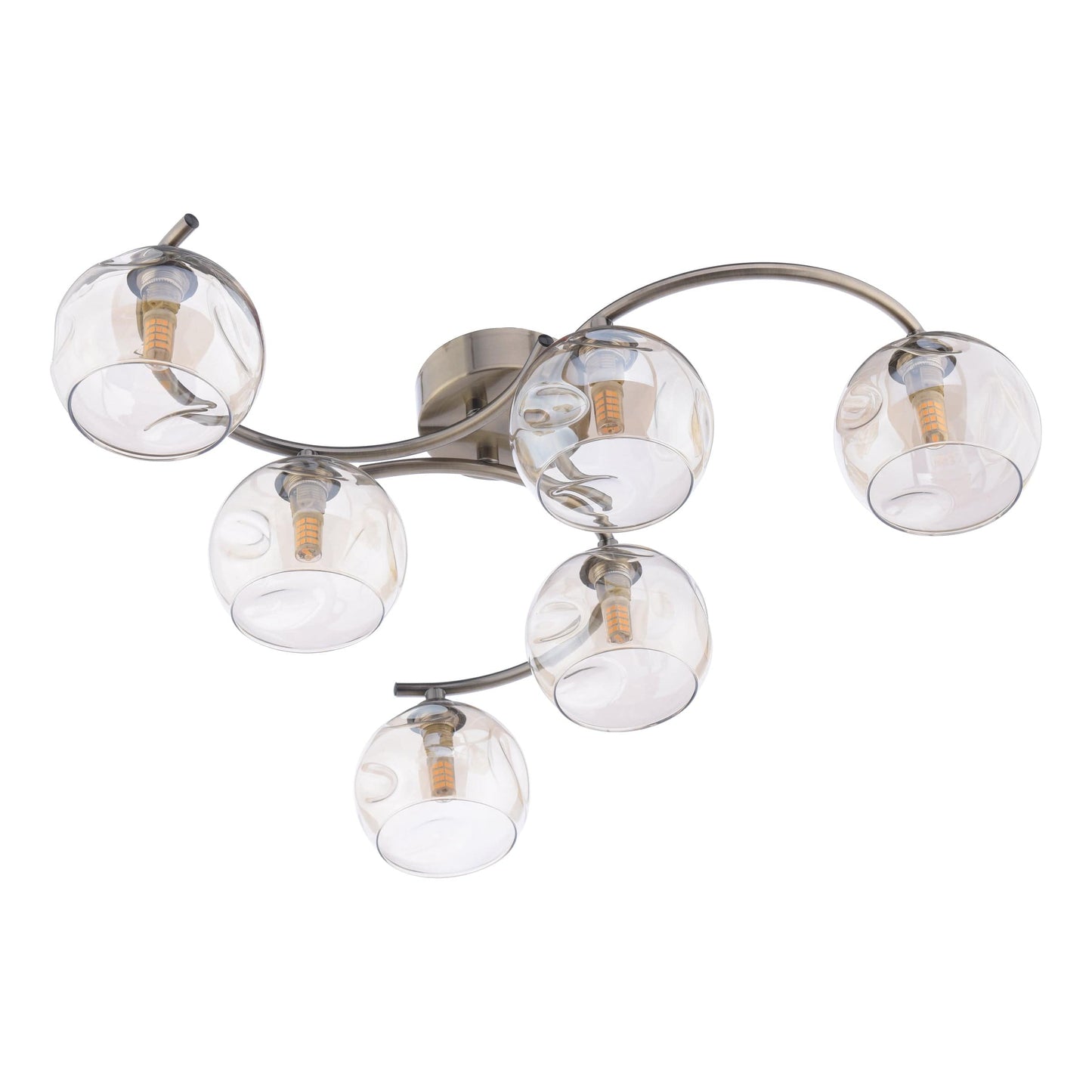 dar lighting Nakita 6 Light Semi Flush Antique Brass Champagne Dimpled Glass NAK6475-16