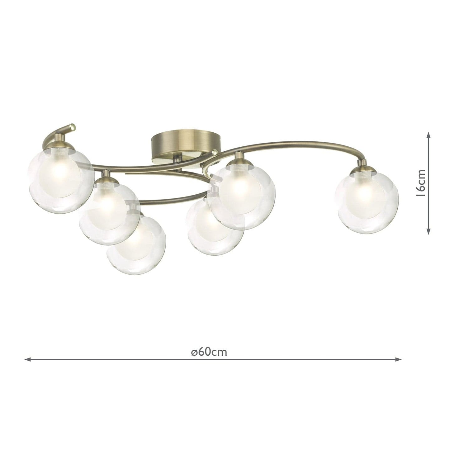 dar lighting Nakita 6 Light Semi Flush Antique Brass With Clear.Opal Glass NAK6475-04