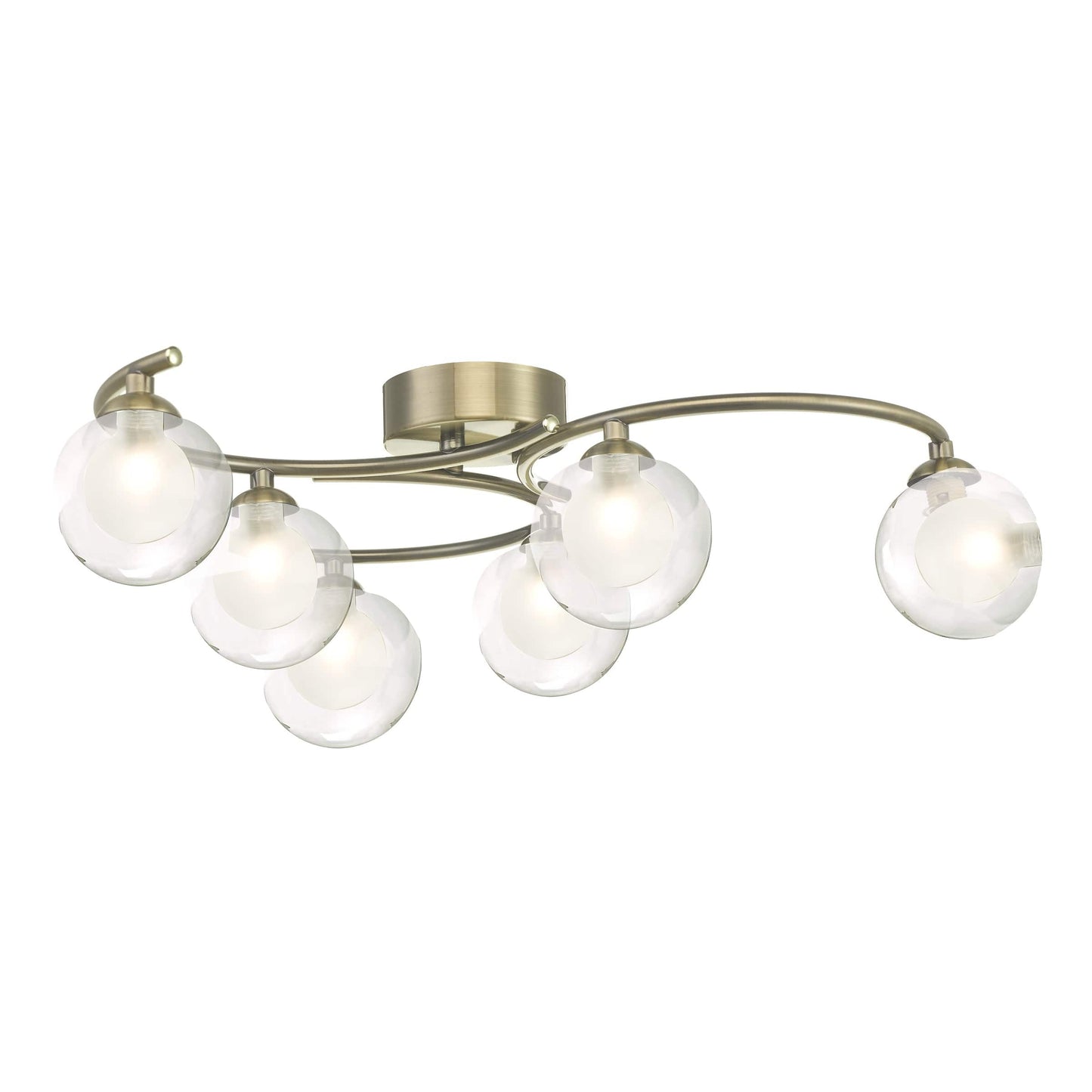 dar lighting Nakita 6 Light Semi Flush Antique Brass With Clear.Opal Glass NAK6475-04