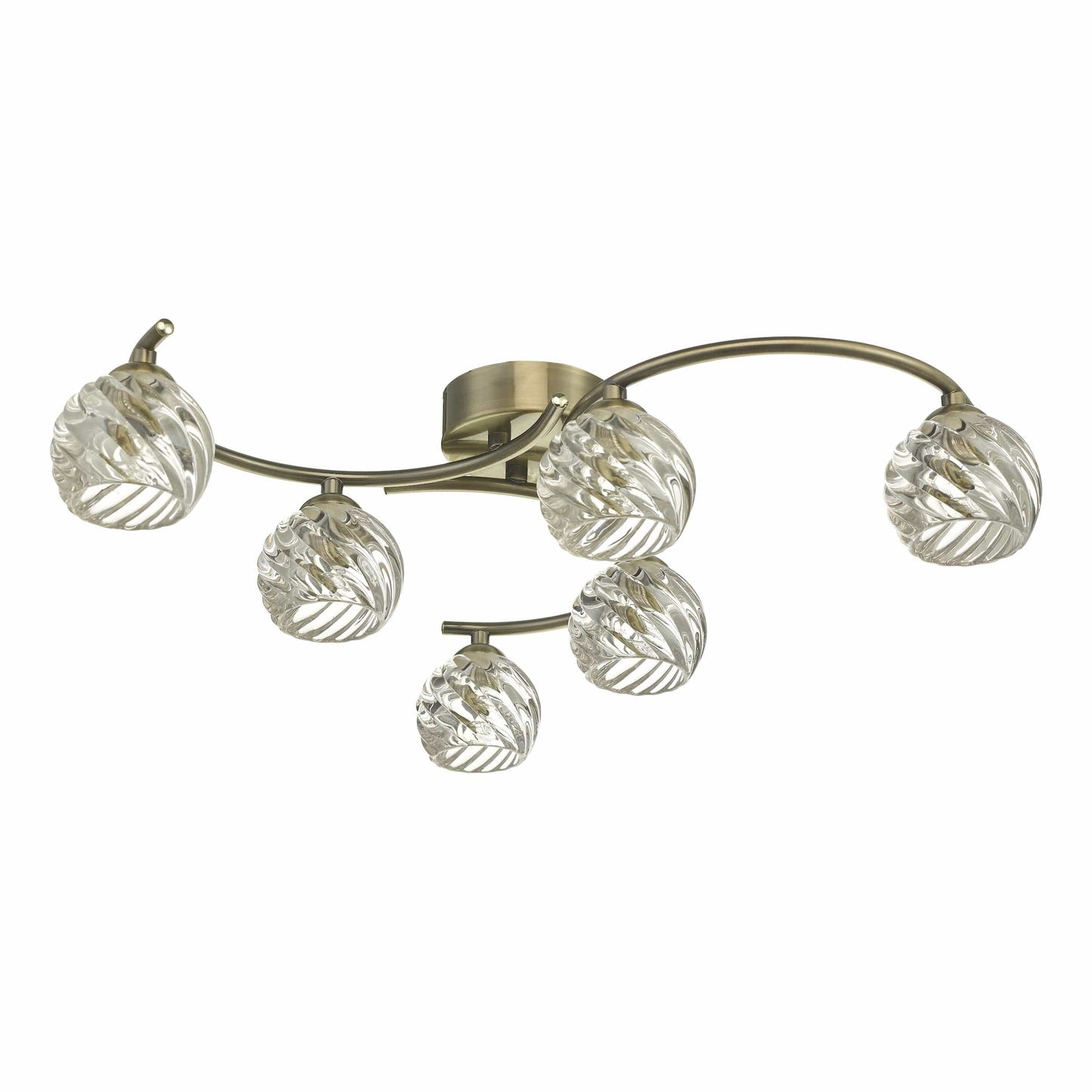 dar lighting Nakita 6 Light Semi Flush Antique Brass With Twisted Open Glass NAK6475-05